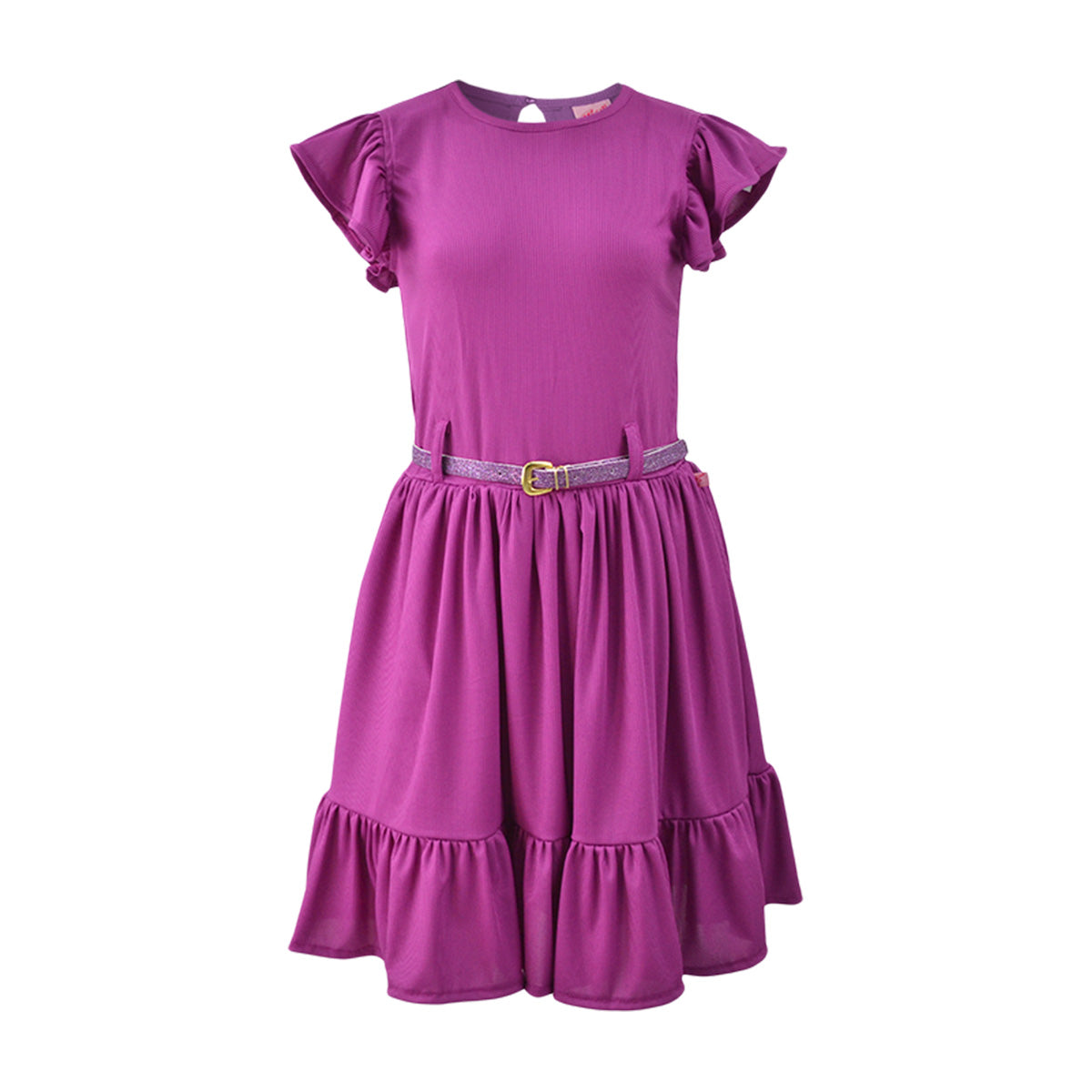 Vestido de olanes con cinturón Teen FLORY VEJU0007