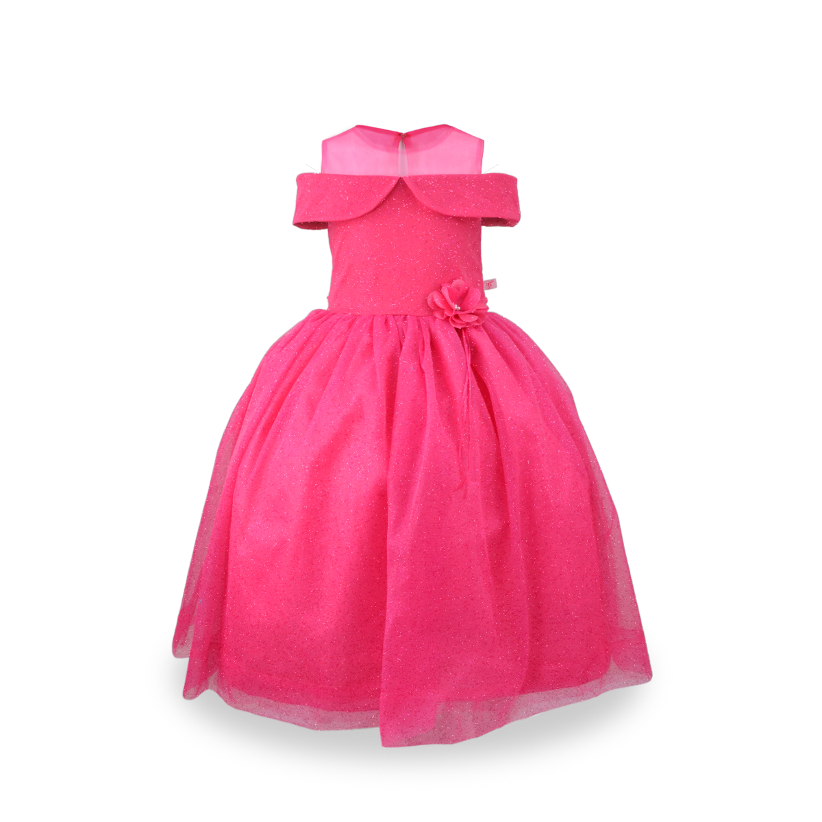 Vestido largo estilo princesa con transparencia y moño al frente Niña Flory VENI0142