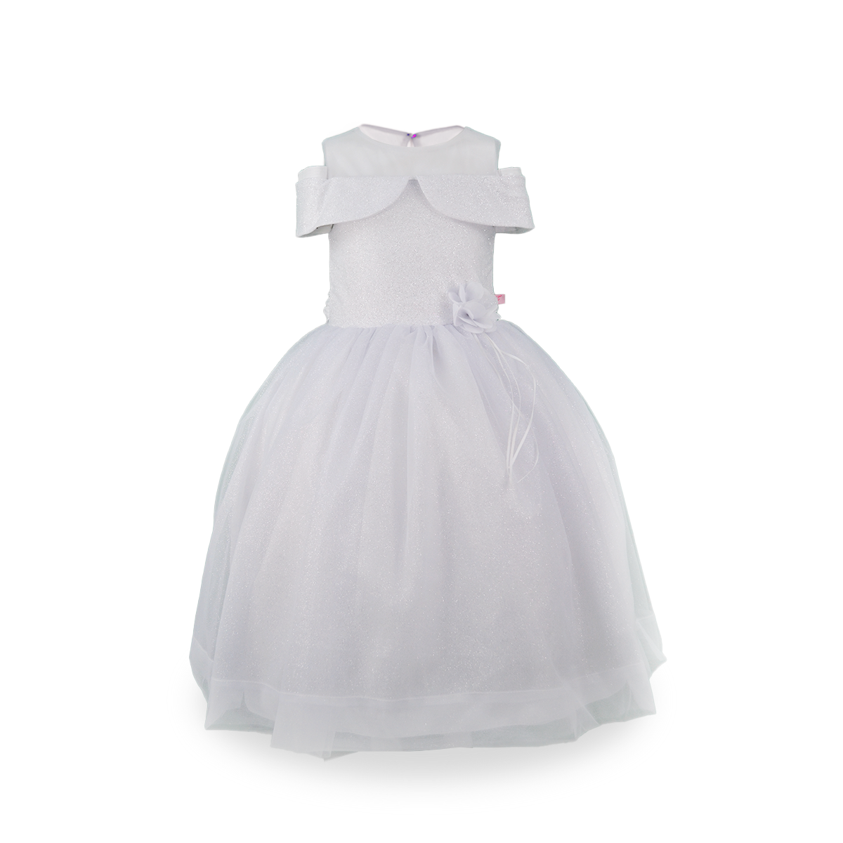 Vestido largo estilo princesa con transparencia y moño al frente Niña Flory VENI0142