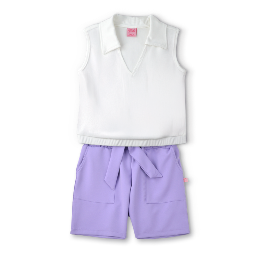 Conjunto de blusa y short con bolsas y moño Teen Flory COJU0004