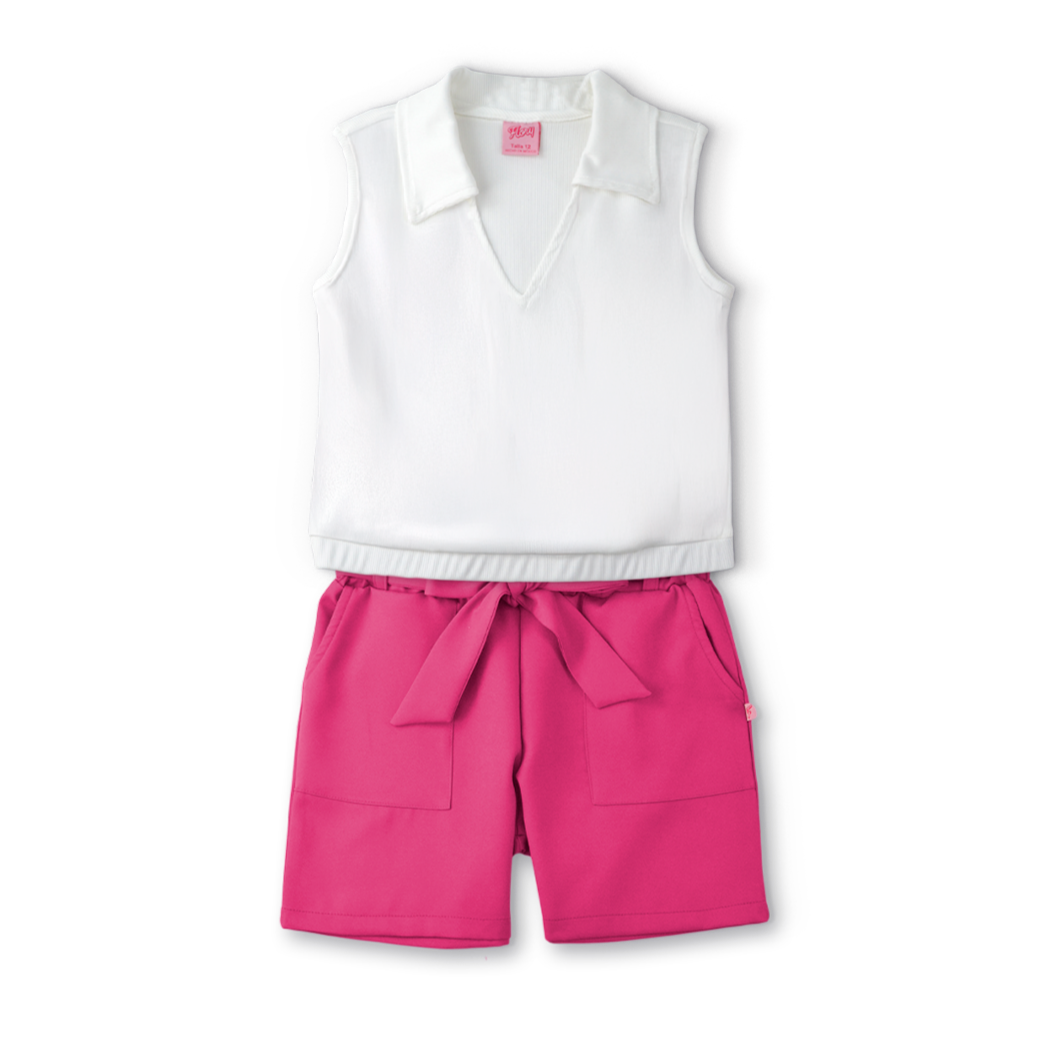 Conjunto de blusa y short con bolsas y moño Teen Flory COJU0004