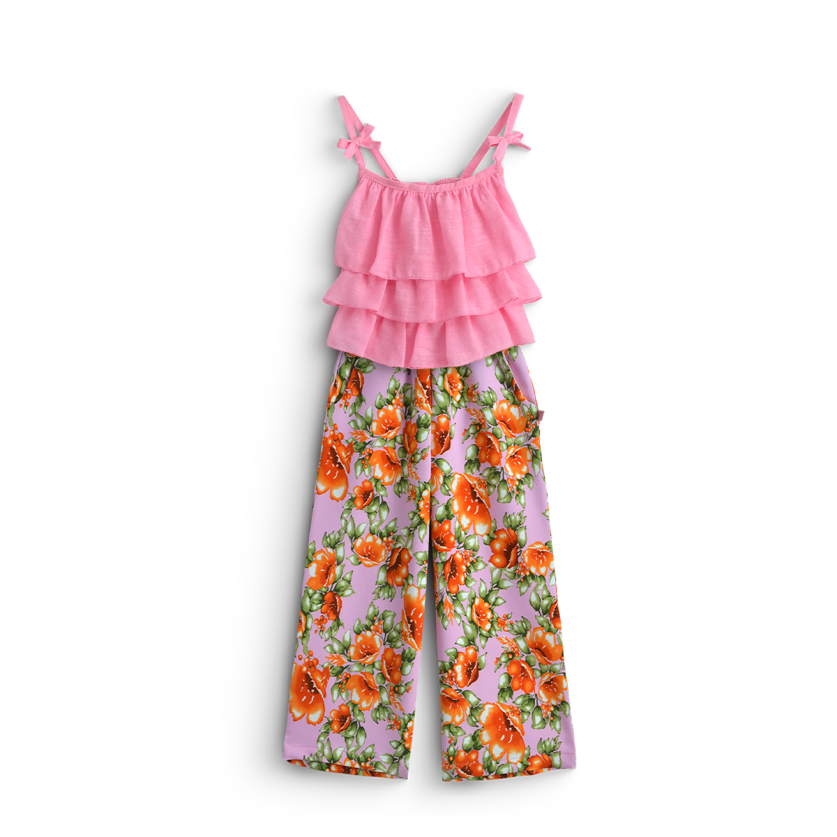 Conjunto con pantalón flores, blusa con olanes | CONI0042 | tallas ch-m-gr