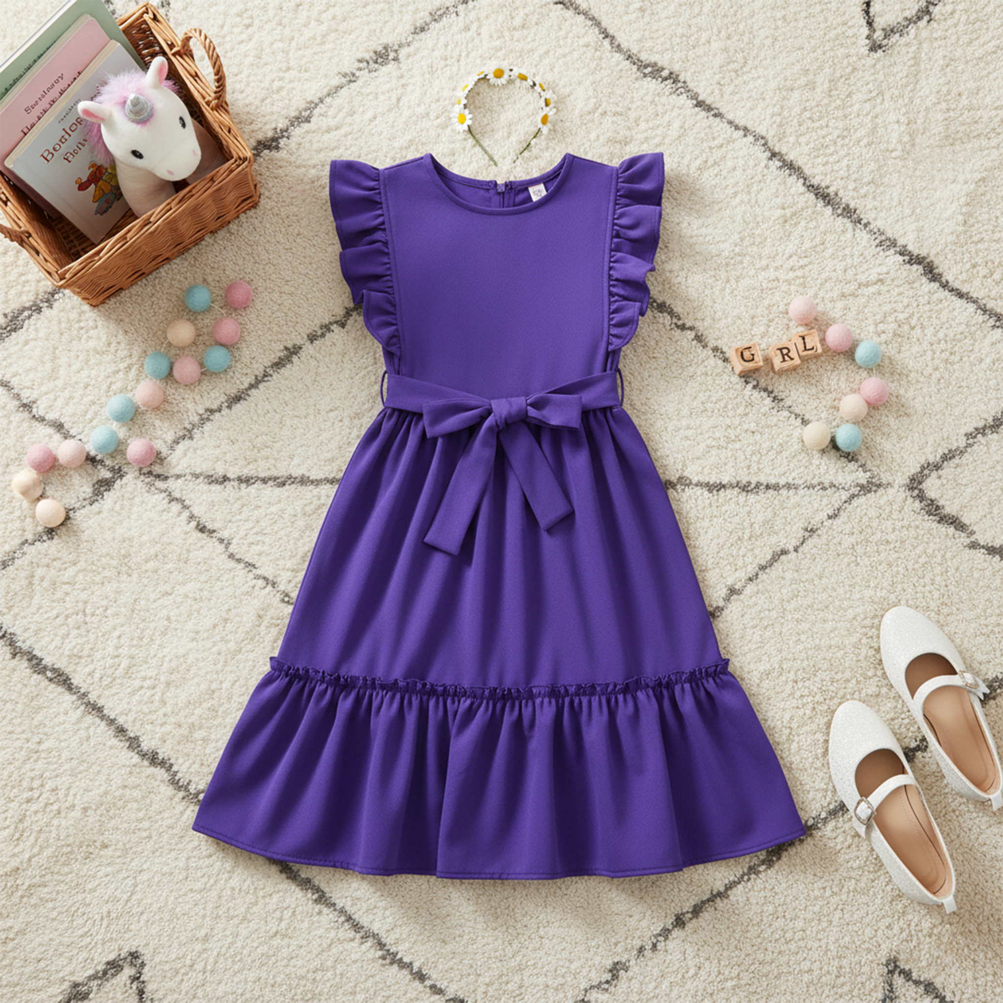 Vestido con olanes y moño en cintura | VENI0204 | tallas ch-m-gr-xg