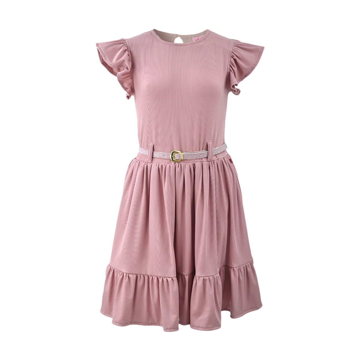 Vestido de olanes con cinturón Teen FLORY VEJU0007