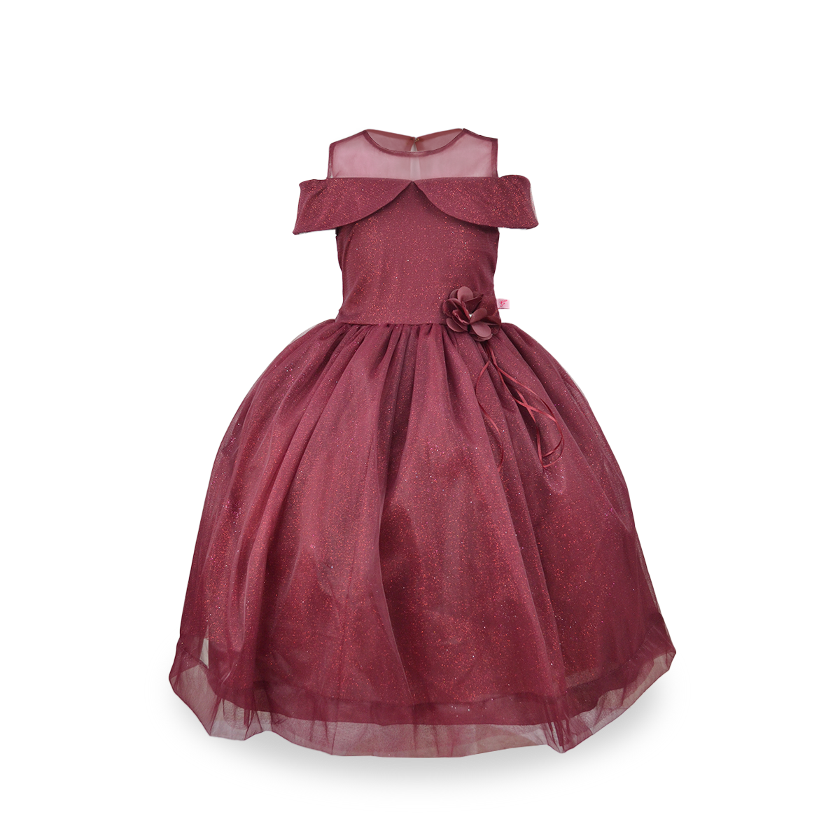 Vestido largo estilo princesa con transparencia y moño al frente Niña Flory VENI0142