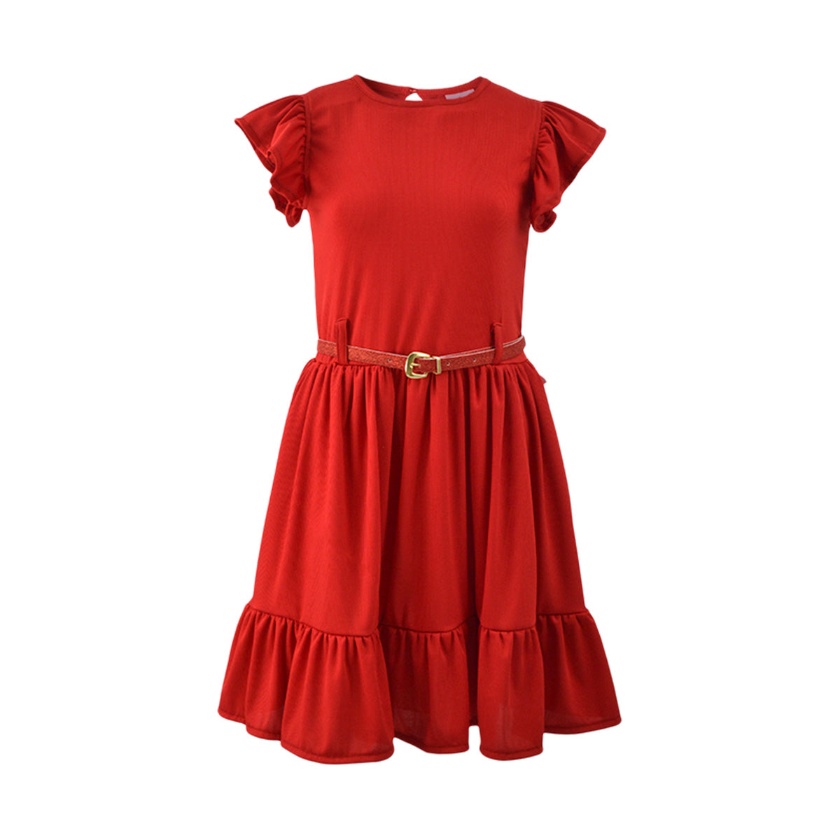 Vestido de olanes con cinturón Teen FLORY VEJU0007