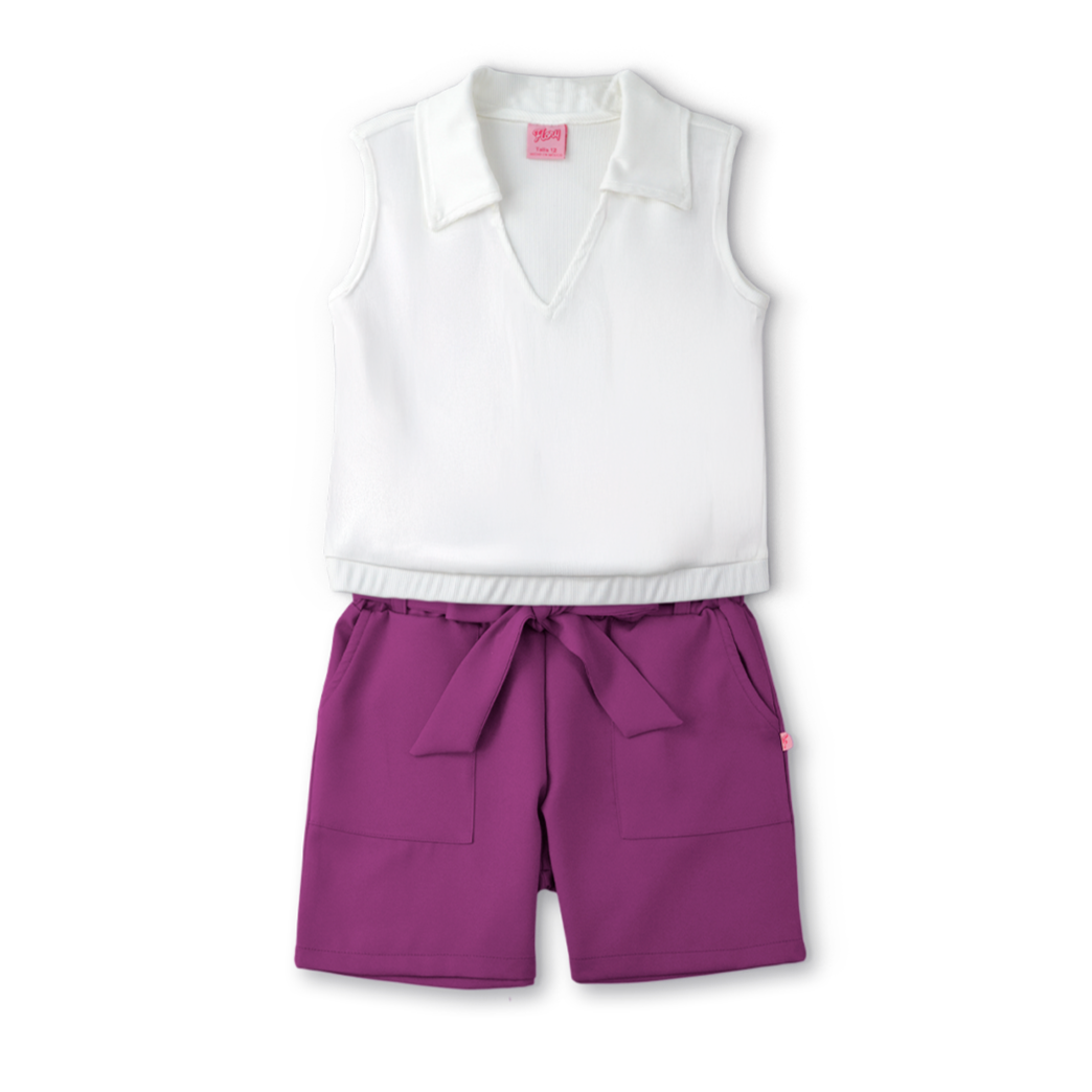 Conjunto de blusa y short con bolsas y moño Teen Flory COJU0004