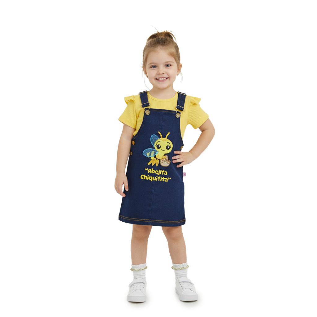 Jumper de mezclilla con playera y bordado de Abejita niña Bebé KIDUS JUBB0002P03