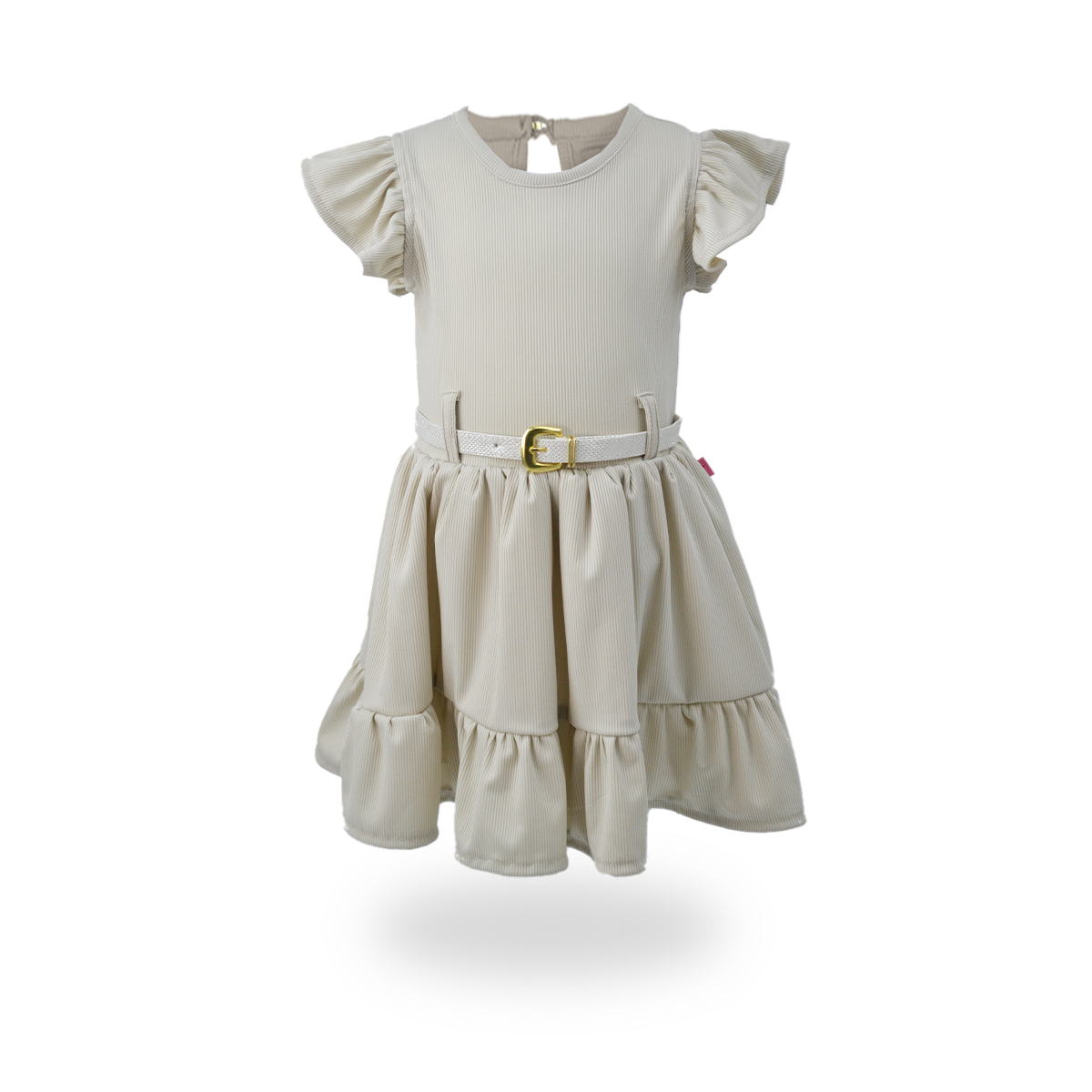 Vestido de olanes con cinturón dorado Bebé FLORY VEBB0058