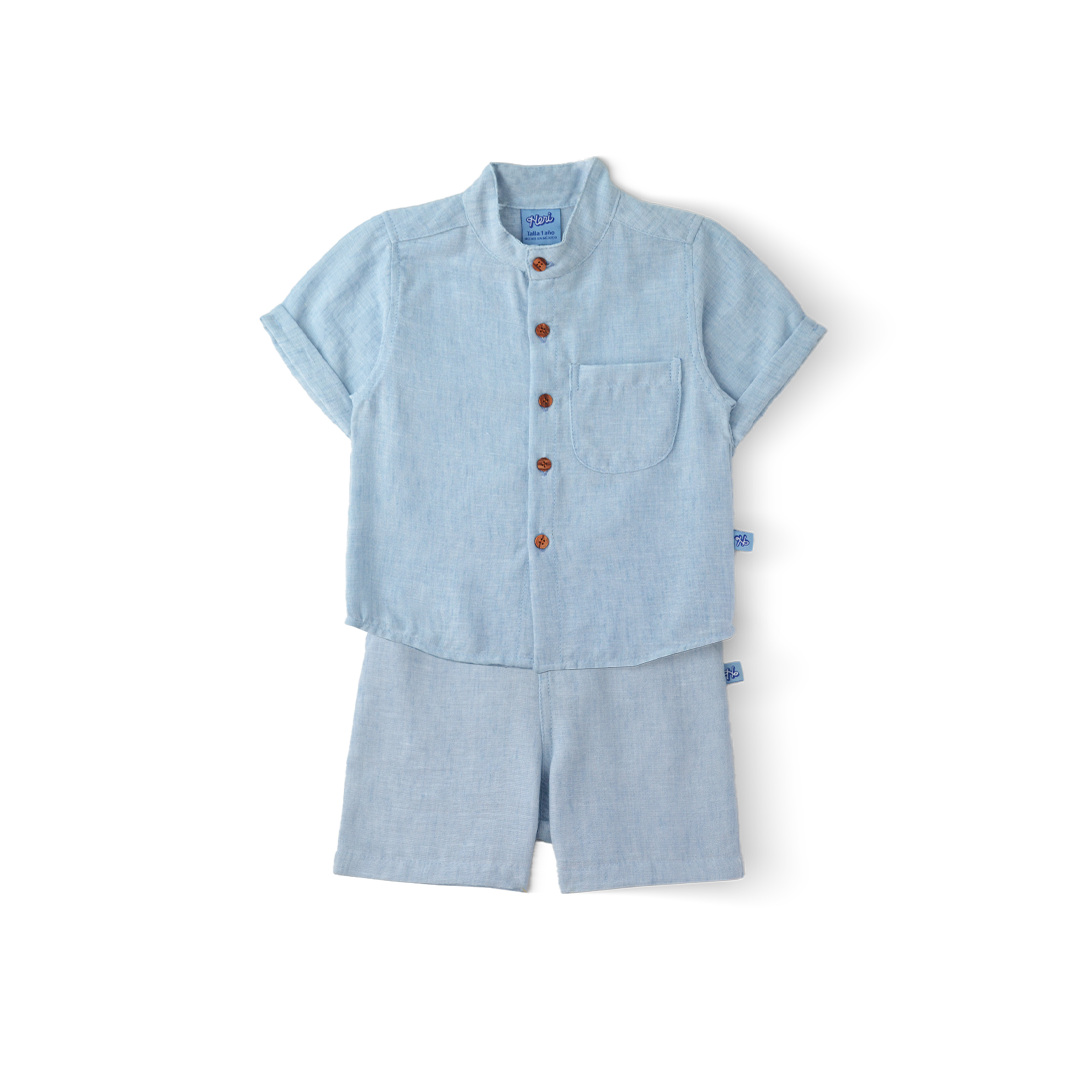 Conjunto de lino de camisa con botones y short niño bebé Heri CONB0004