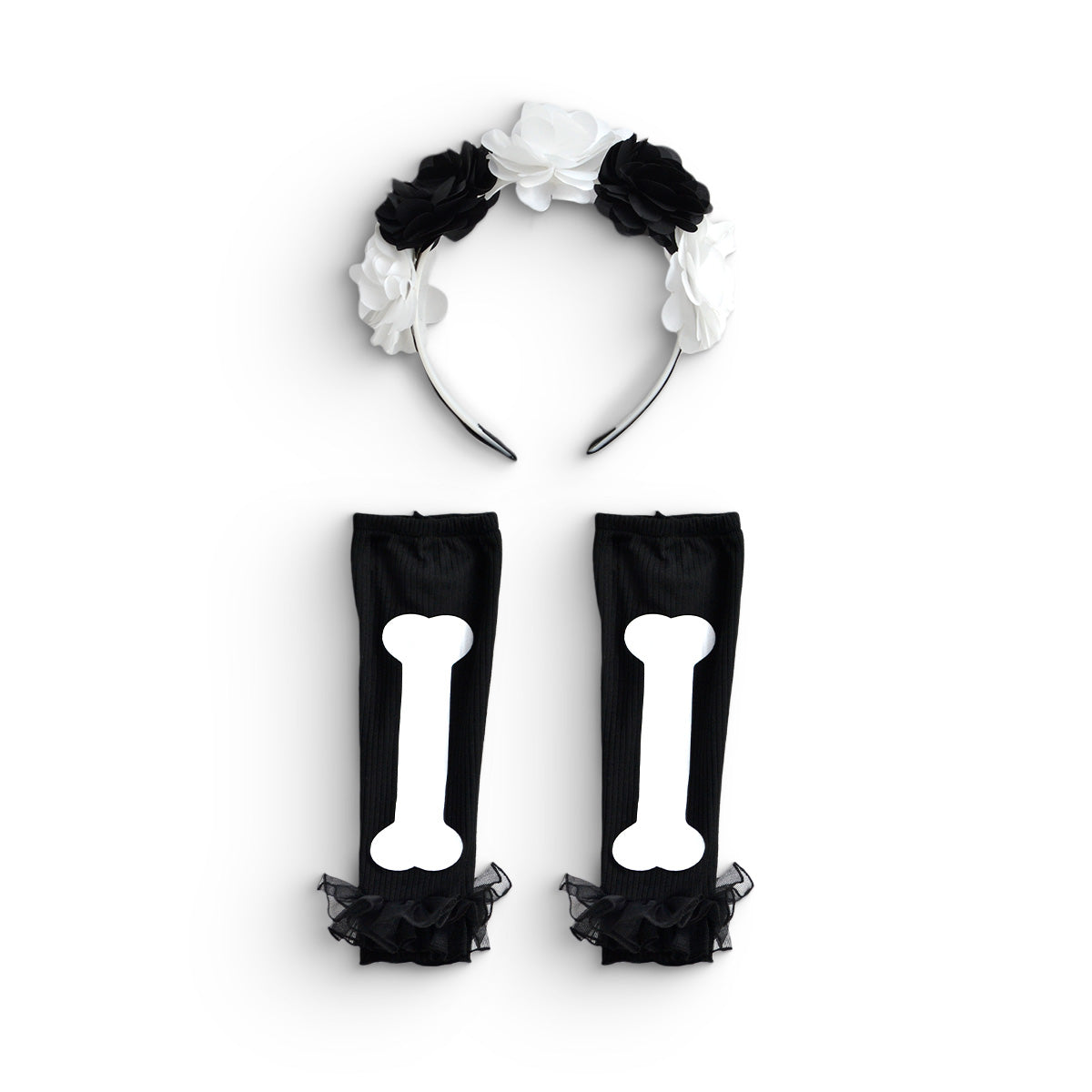 Vestido disfraz de esqueletos con diadema Niña Flory VENI0178