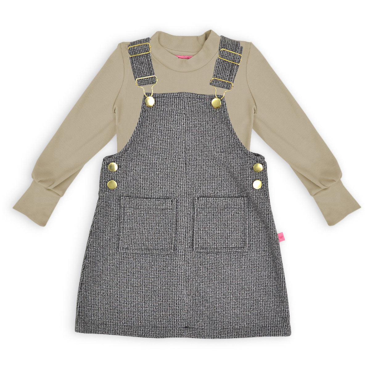 Jumper de cuadros con hebillas doradas y playera manga larga bebé Flory JUBB0001