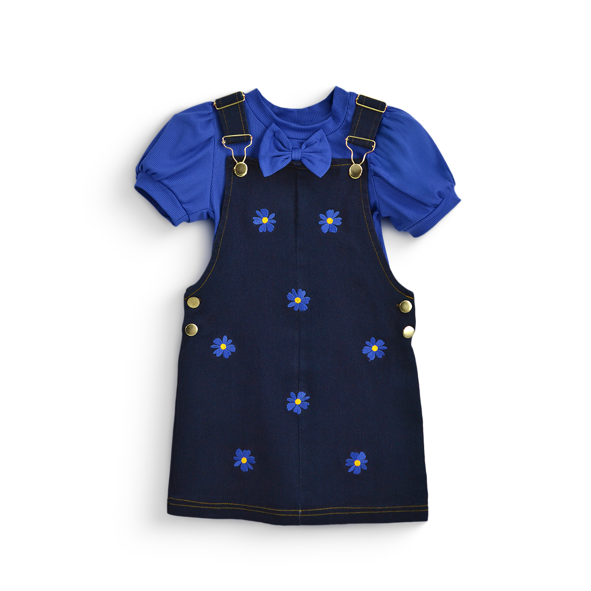 Jumper mezclilla bordado y blusa con moño Niña FLORY JUNI0002