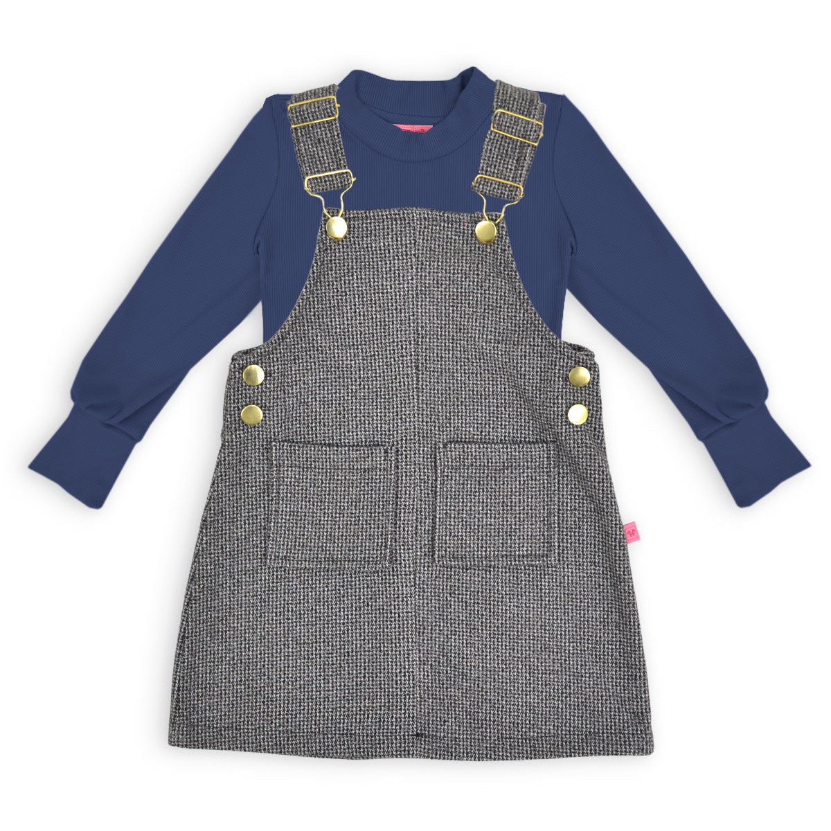 Jumper de cuadros con hebillas doradas y playera manga larga bebé Flory JUBB0001