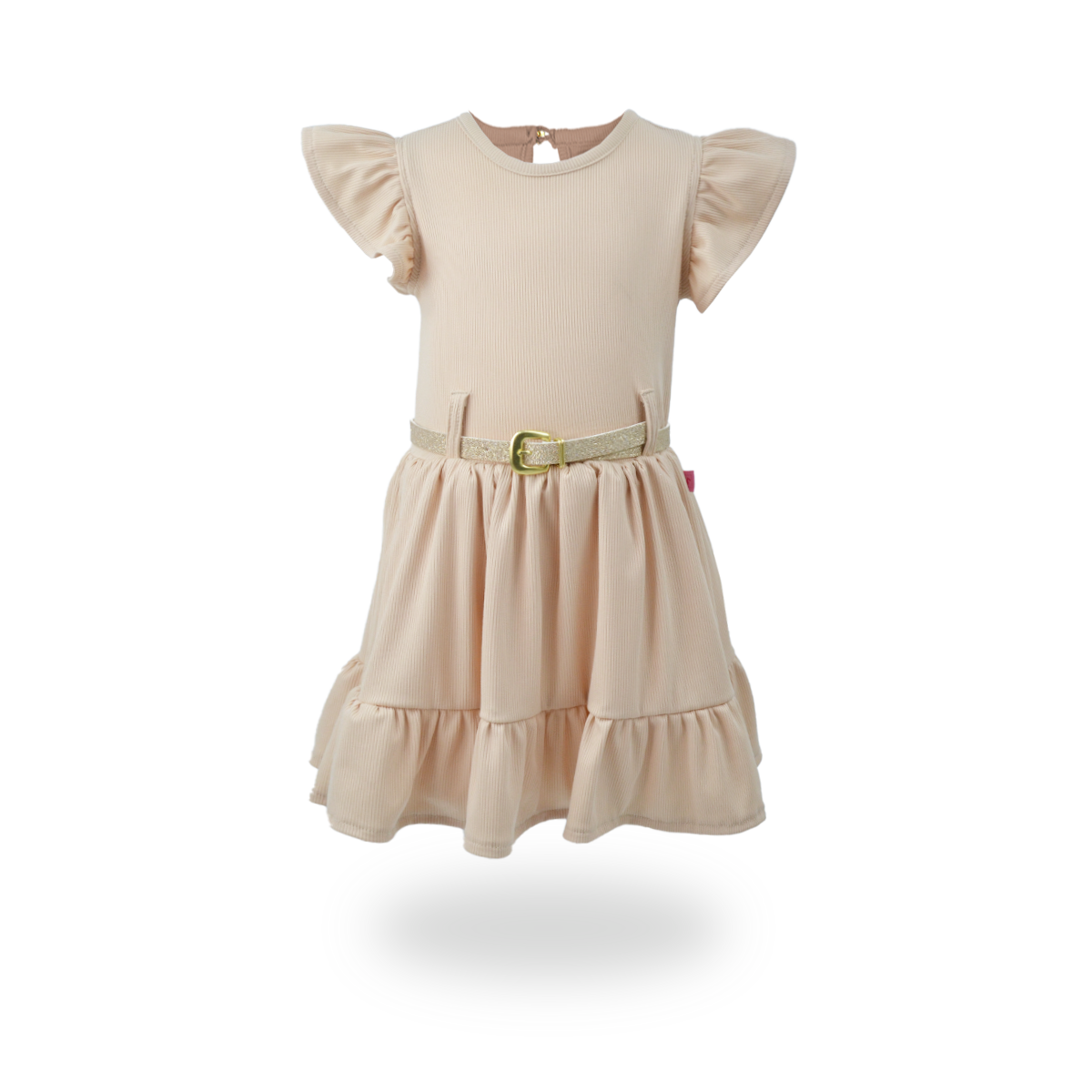 Vestido de olanes con cinturón dorado Bebé FLORY VEBB0058