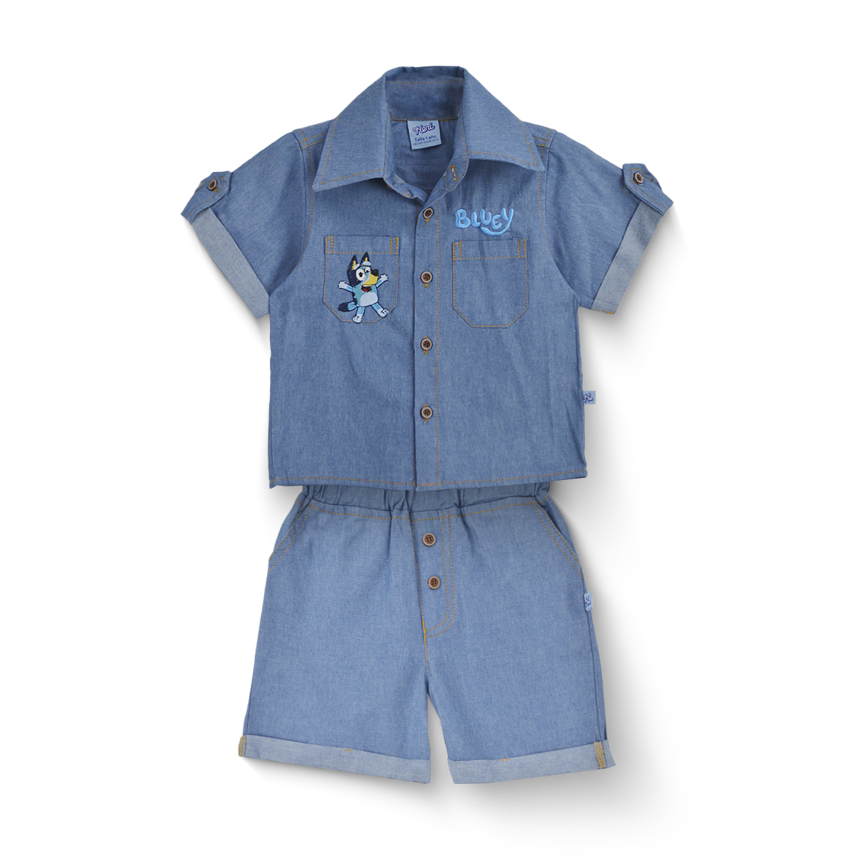 Conjunto de mezclilla con bordado de Perrito Niño Bebé KIDUS CONB0006P03