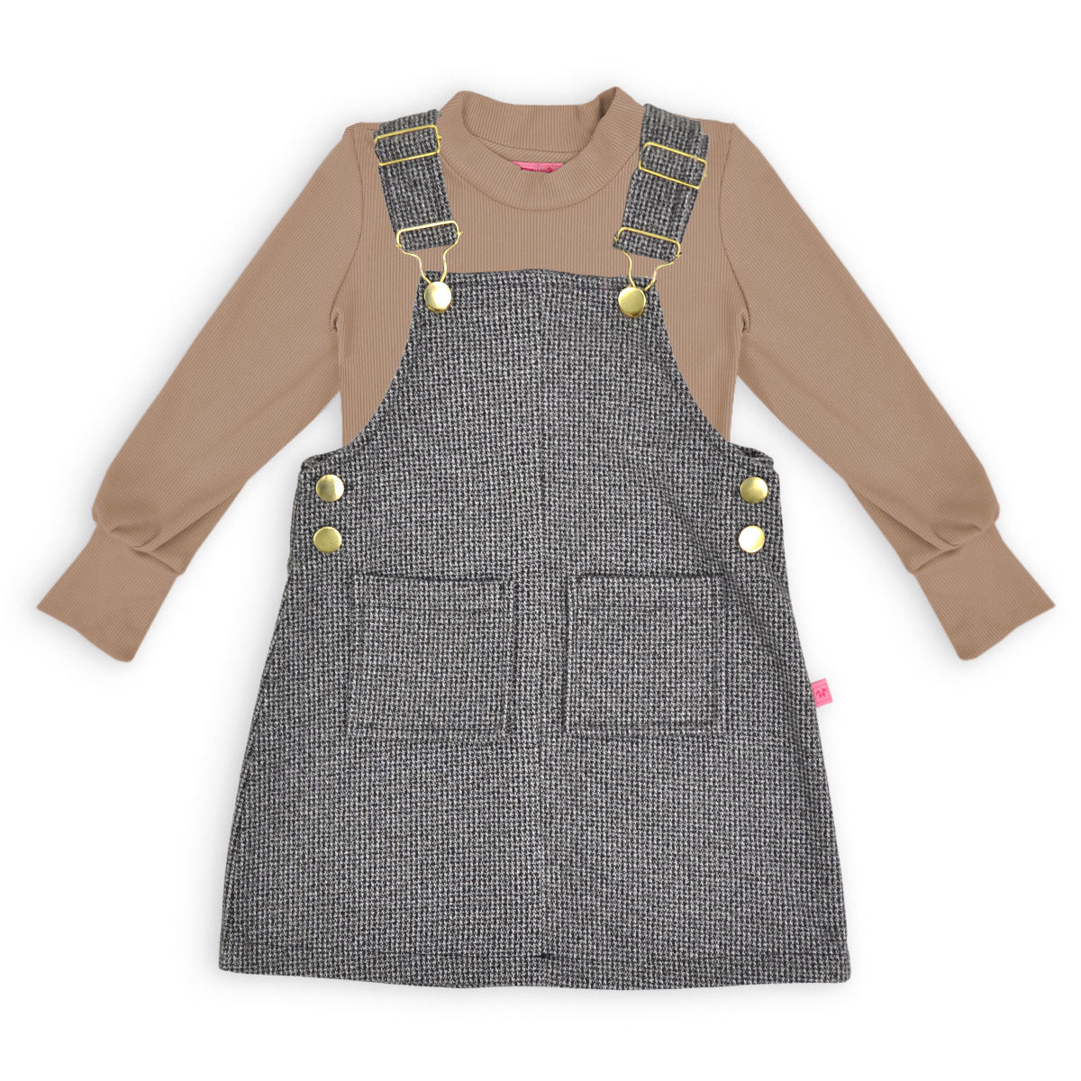 Jumper de cuadros con hebillas doradas y playera manga larga bebé Flory JUBB0001