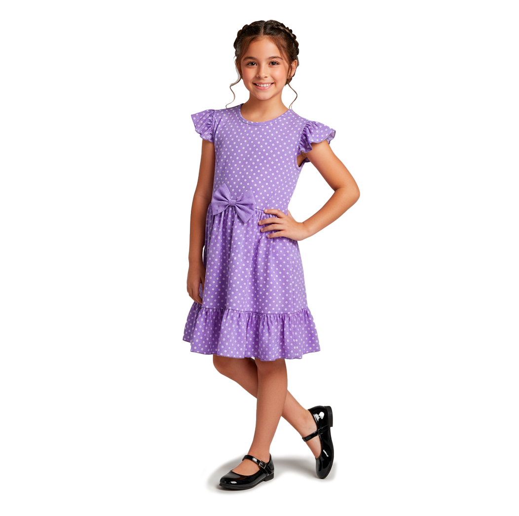 Vestido de bolitas con moño para niñas VENI0173 Flory