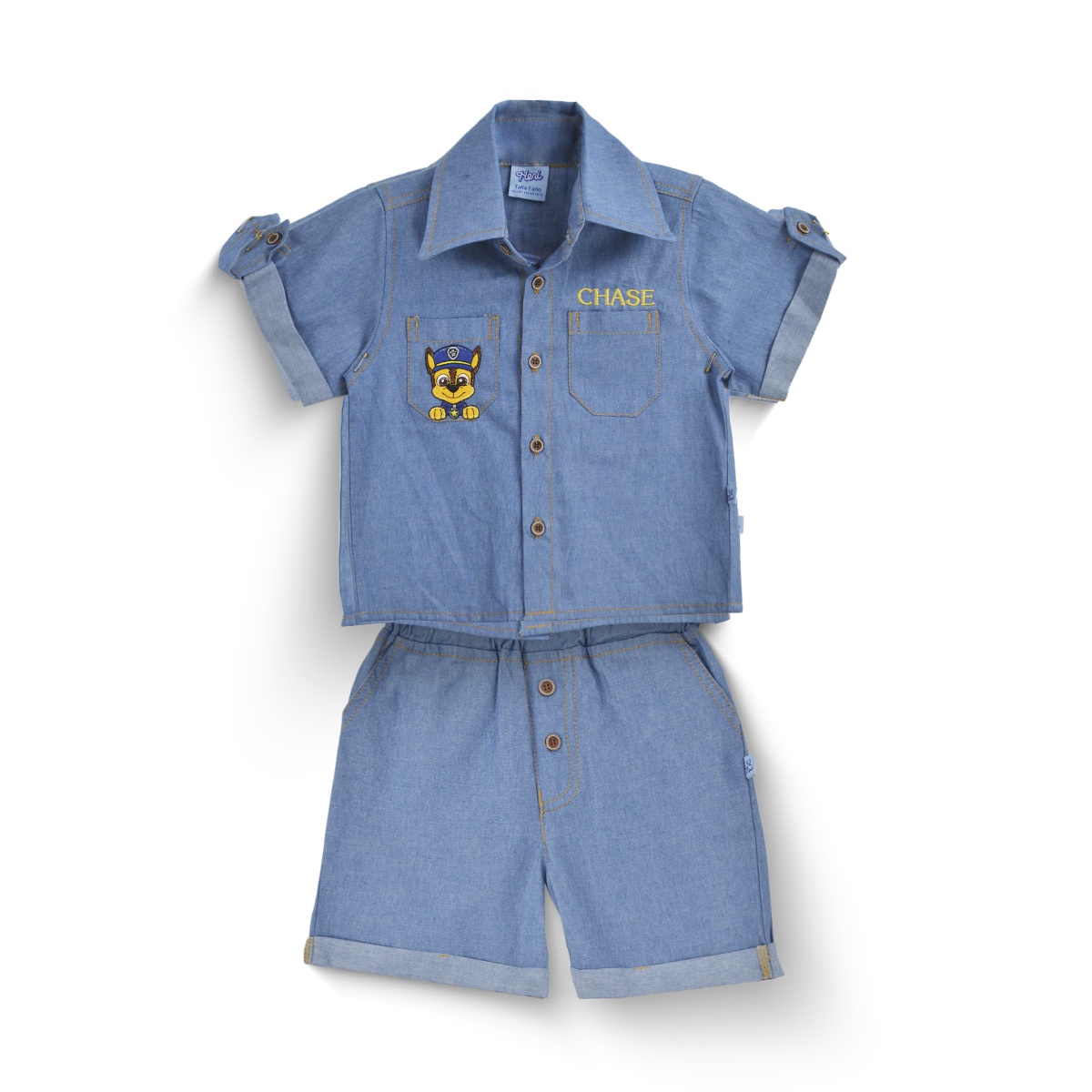 Conjunto de mezclilla con bordado de Perrito Policía Niño Bebé KIDUS CONB0006P04