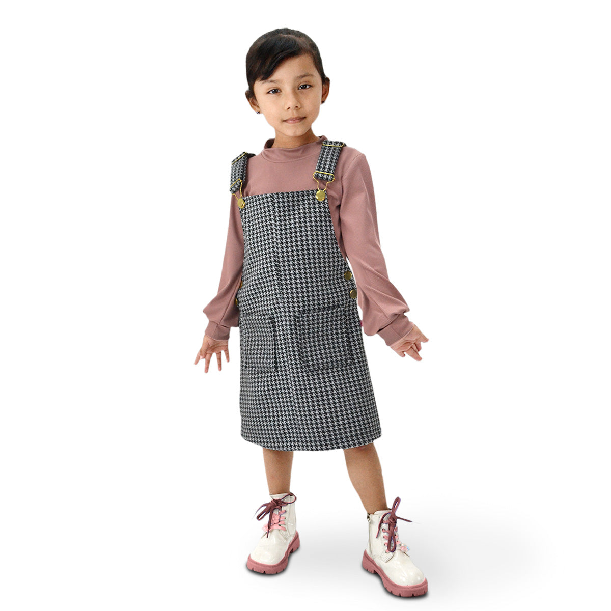 Jumper de cuadros con hebillas doradas y playera manga larga niña Flory JUNI0001