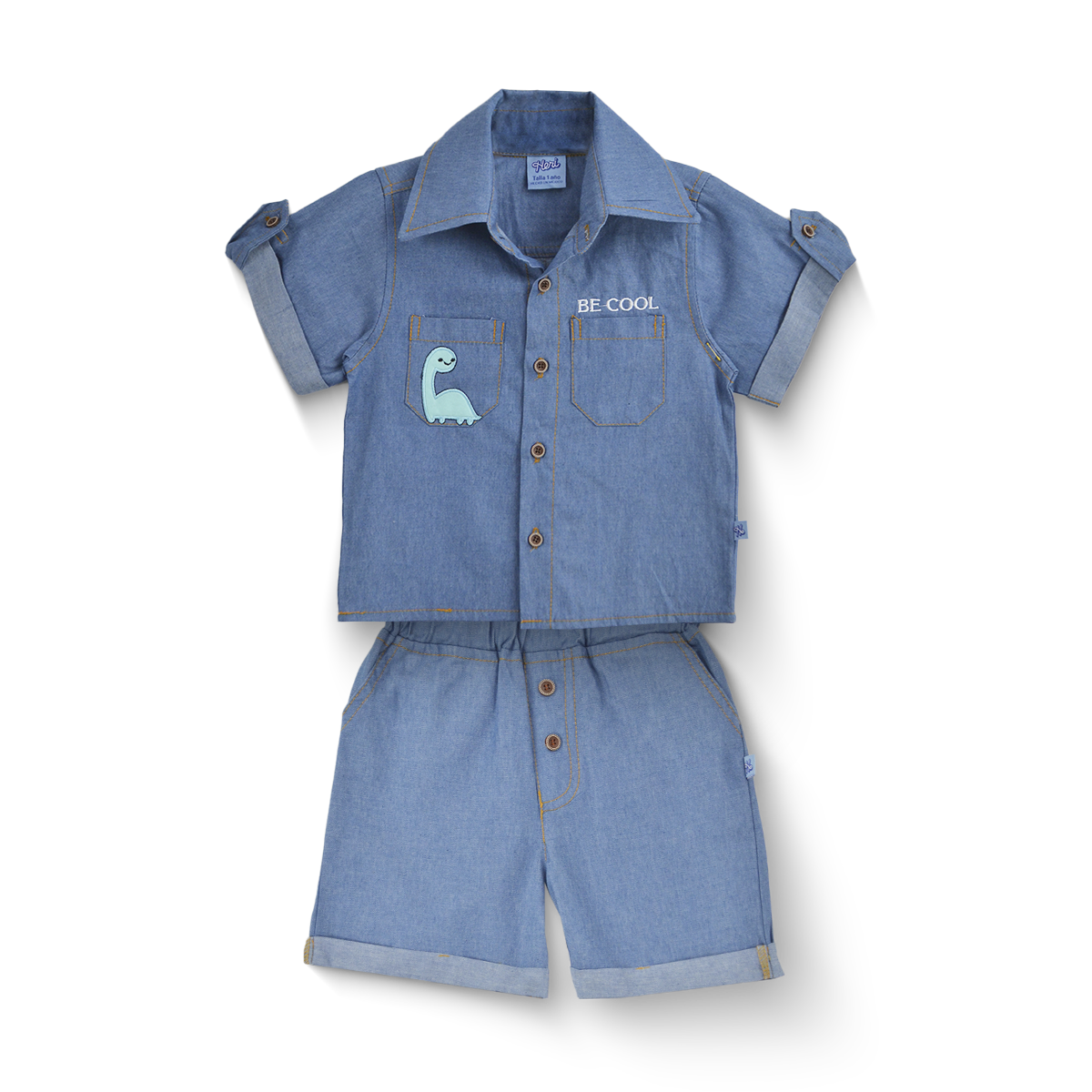 Conjunto de mezclilla con bordado de Dinosaurio Niño Bebé KIDUS CONB0006P01