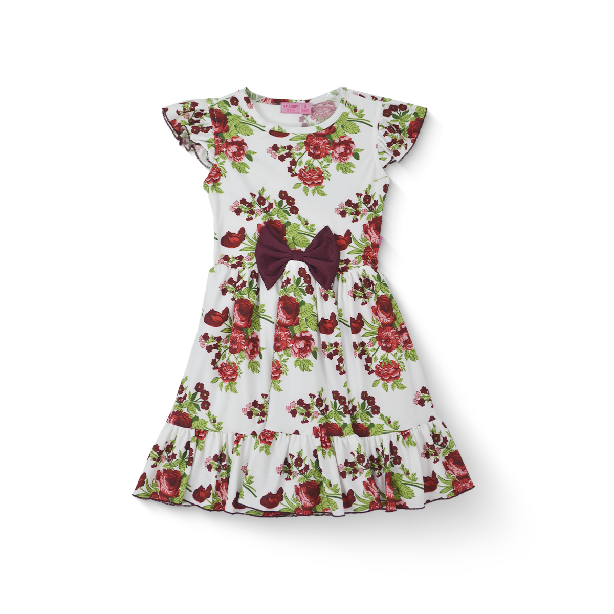 Vestido Rayado con Flores con Moño Niña Bebé Flory VEBB0118