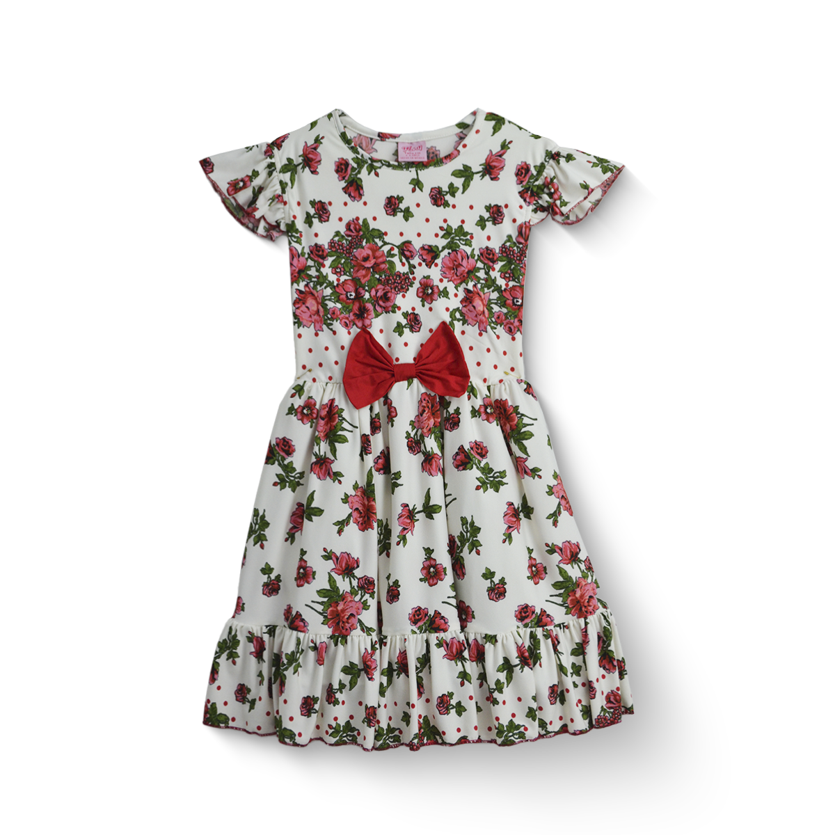 Vestido de flores y cenefa con moño para niña VENI0173 Flory