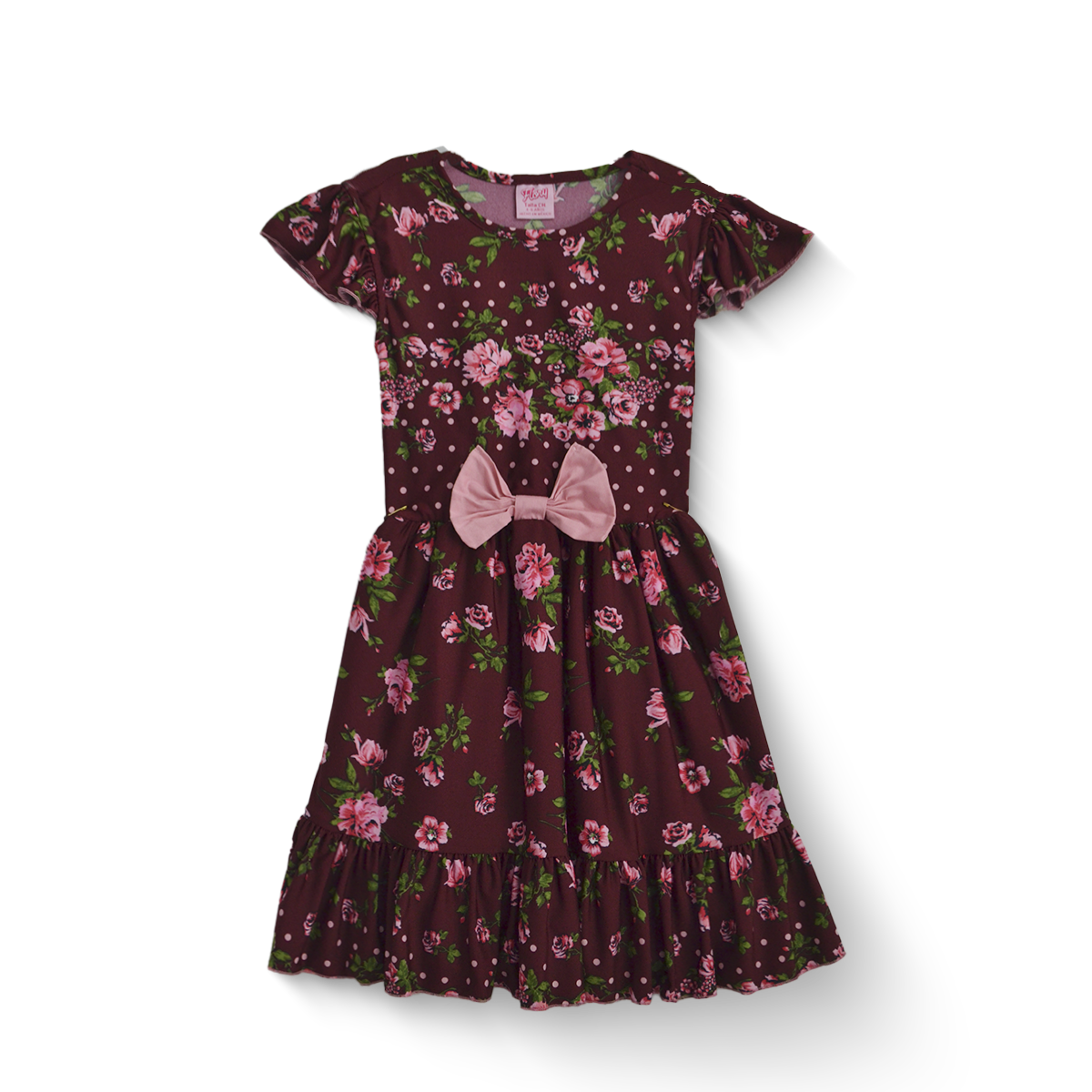 Vestido de flores y cenefa con moño para niña VENI0173 Flory