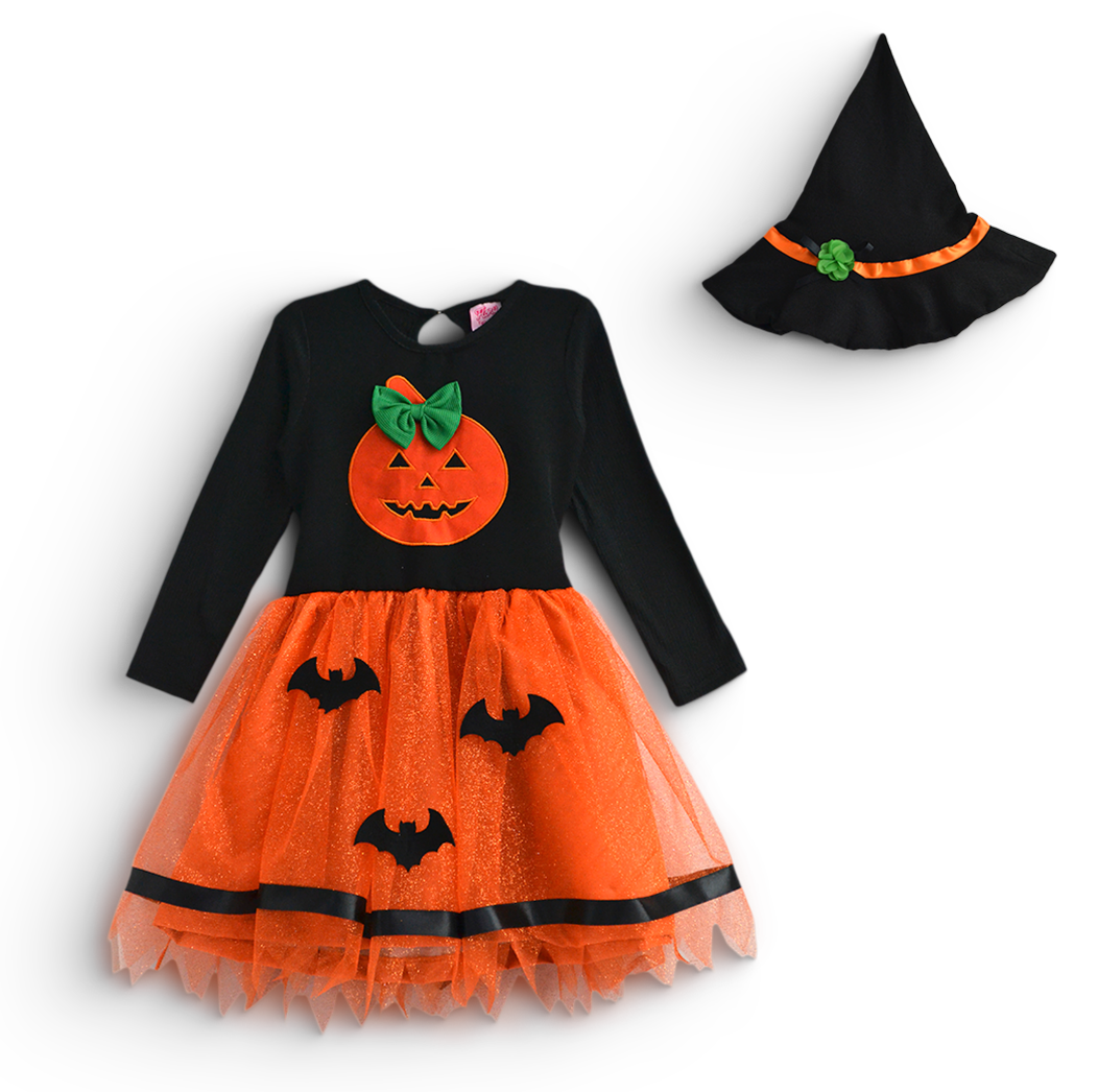 Vestido disfraz de calabaza con sombrero niña Flory VENI0184