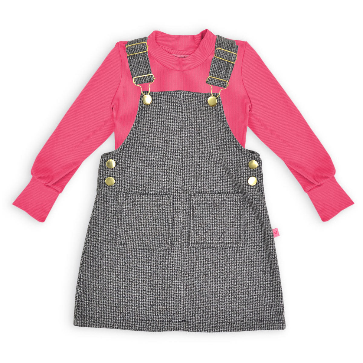 Jumper de cuadros con hebillas doradas y playera manga larga bebé Flory JUBB0001