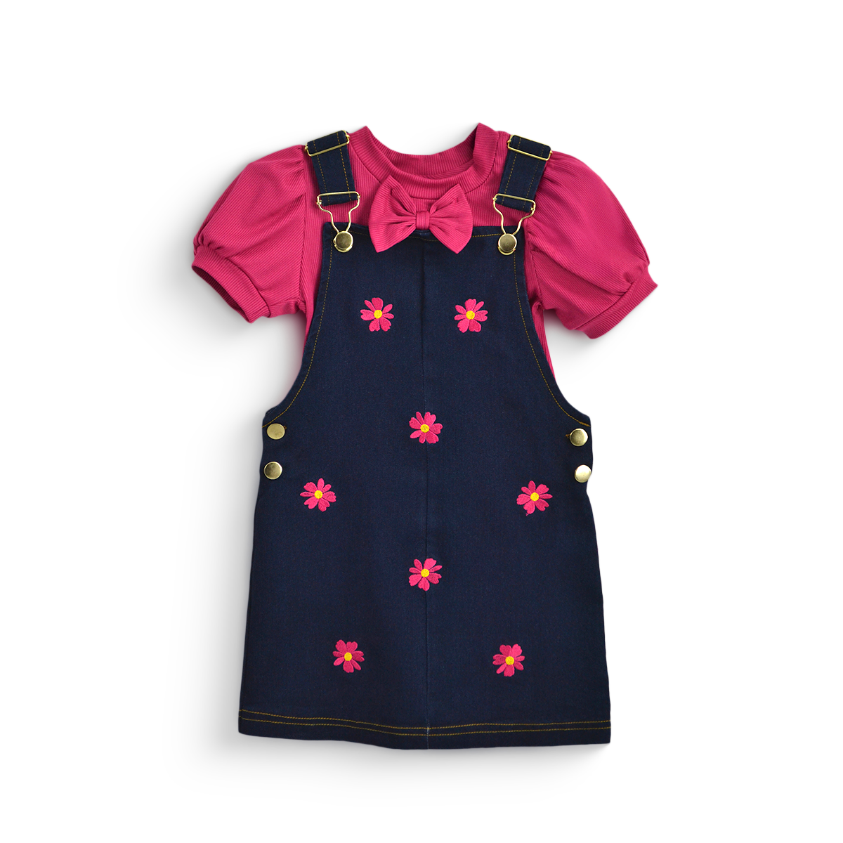 Jumper mezclilla bordado y blusa con moño Niña FLORY JUNI0002