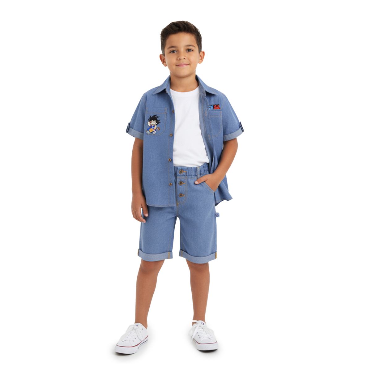 Conjunto de mezclilla con bordado de Héroe de Ánime Niño KIDUS CONN0006P05