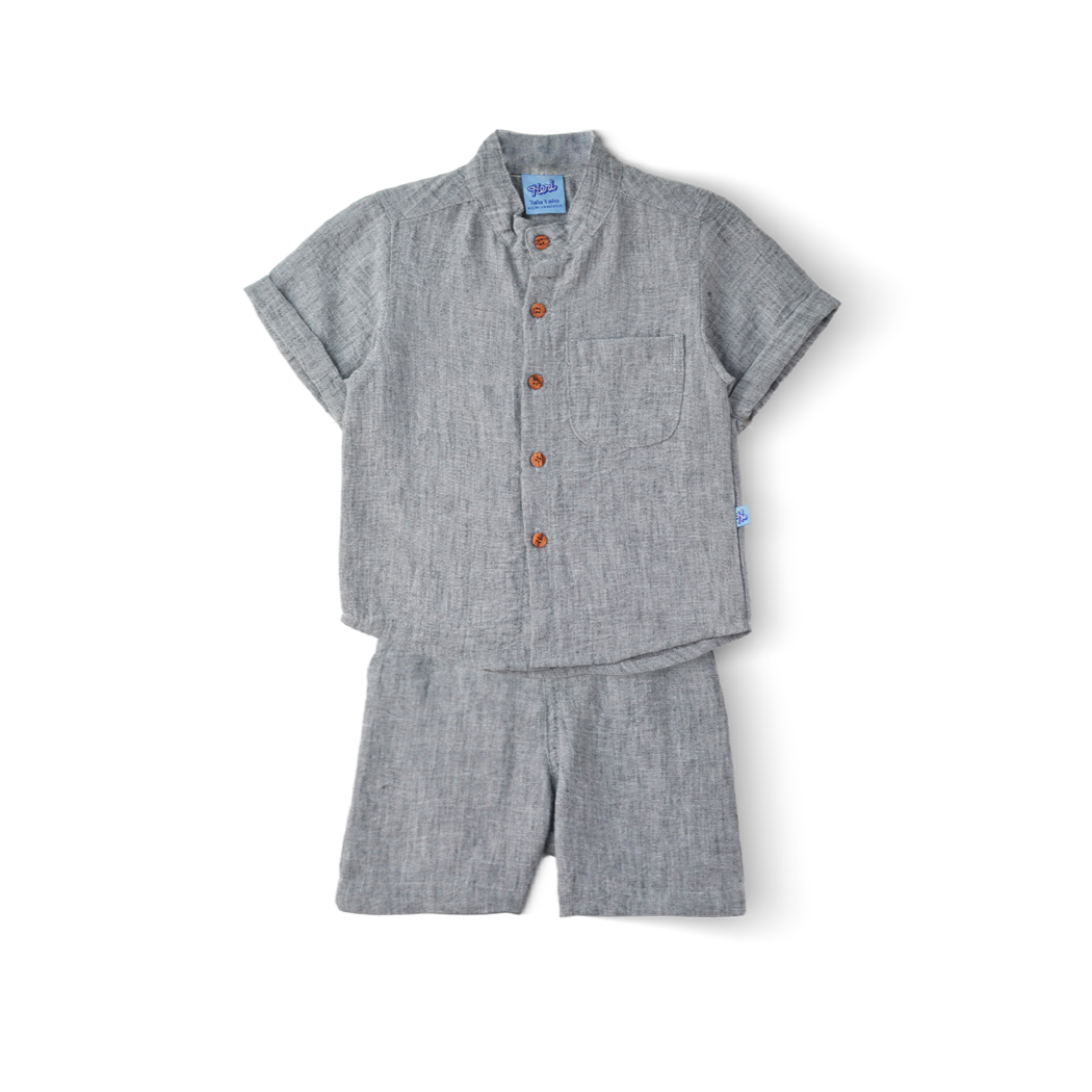 Conjunto de lino de camisa con botones y short niño bebé Heri CONB0004