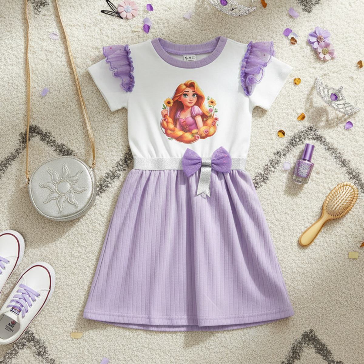 Vestido casual con personaje de princesa de cabello largo | VEBB0132P01 | tallas 1-2-3