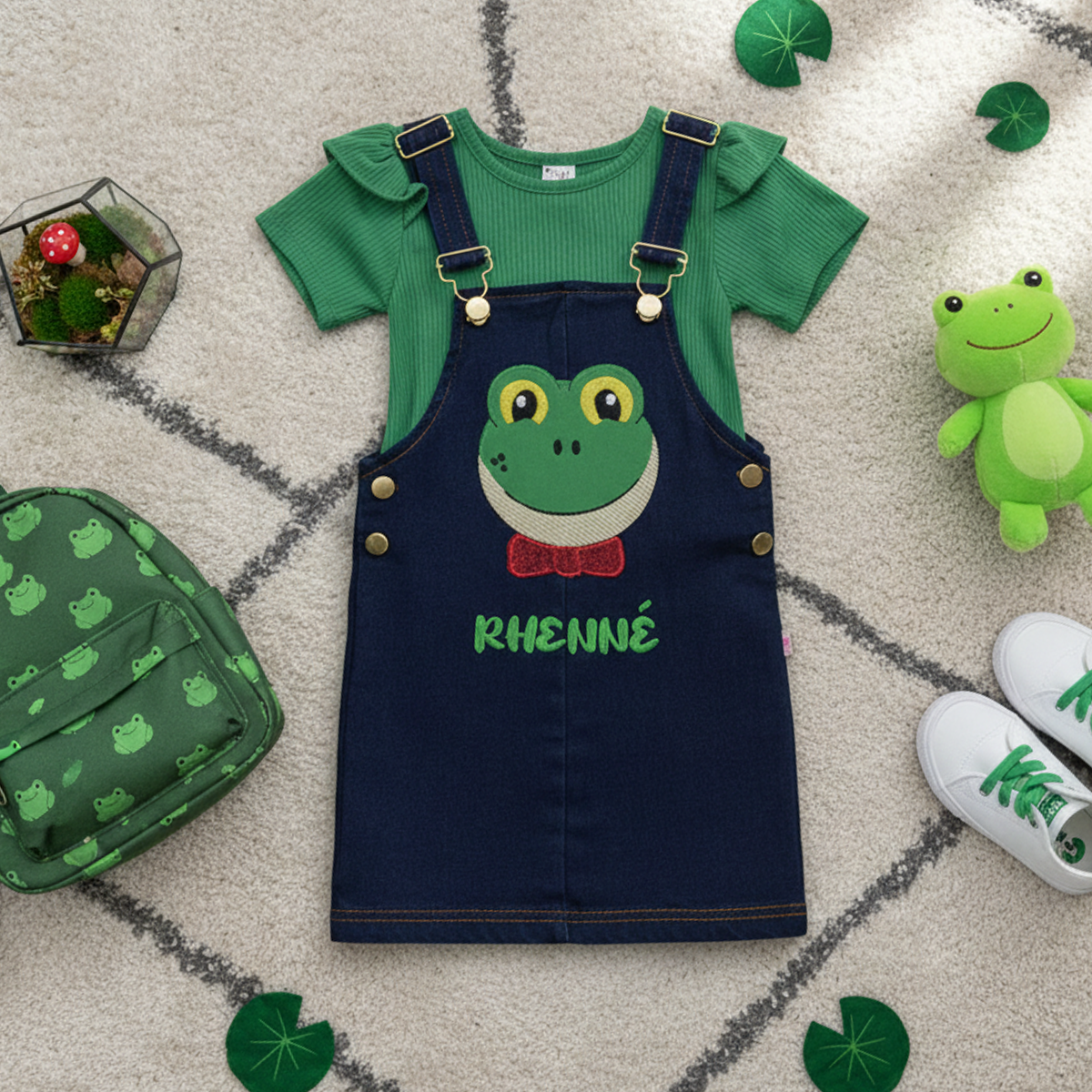 Jumper de mezclilla con playera y bordado de Ranita | JUBB0002P02 | tallas 1-2-3