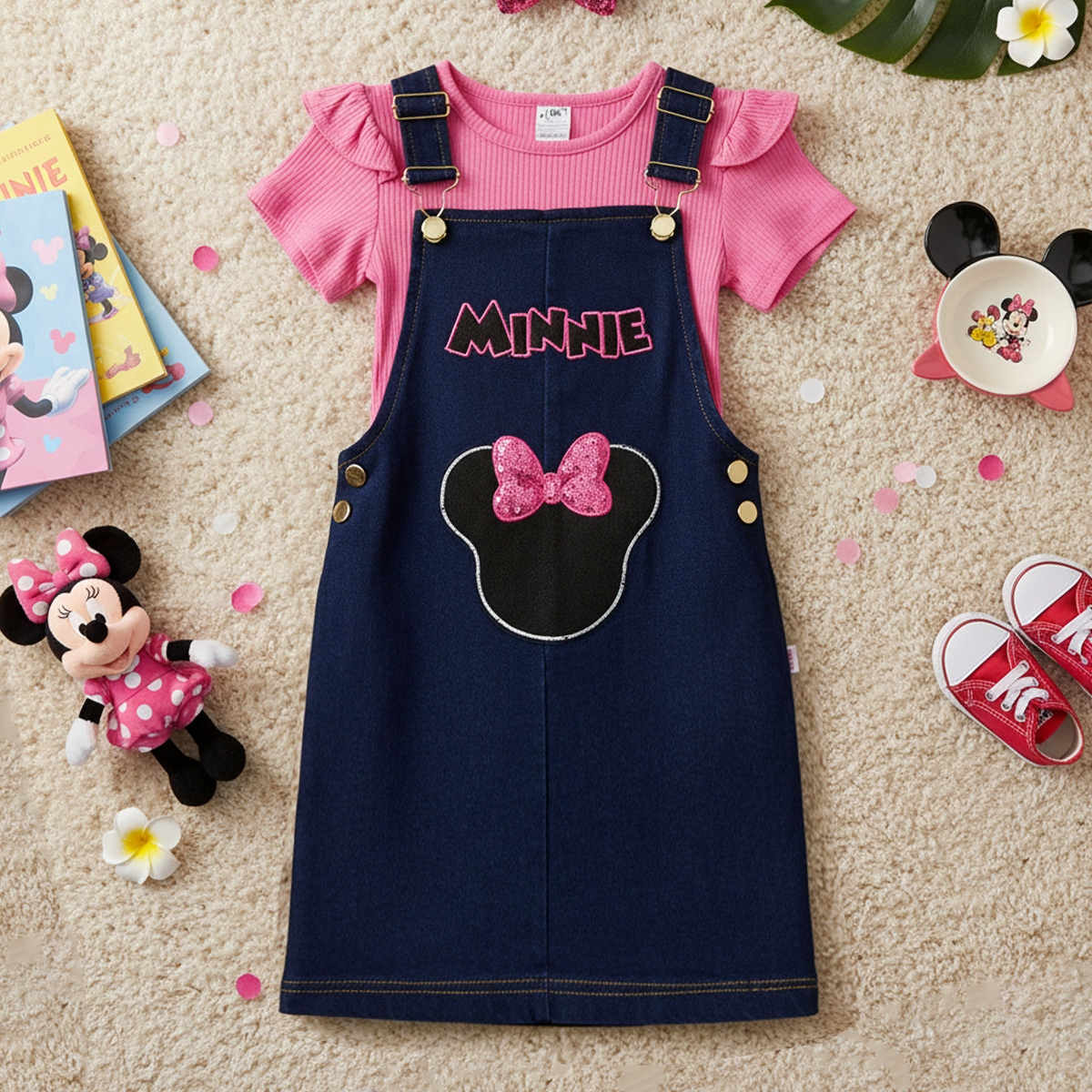 Jumper de mezclilla con playera y bordado de Ratoncita | JUNI0002P02 | tallas ch-m-gr