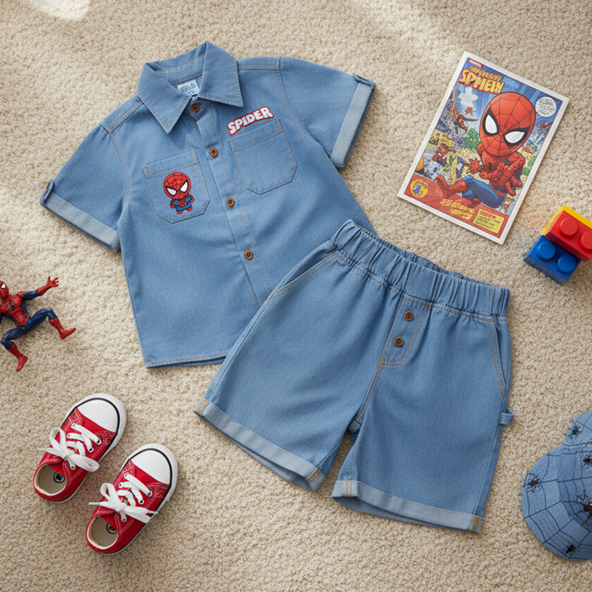 Conjunto de mezclilla con bordado de Súper Héroe | CONN0006P04 | tallas ch-m-gr