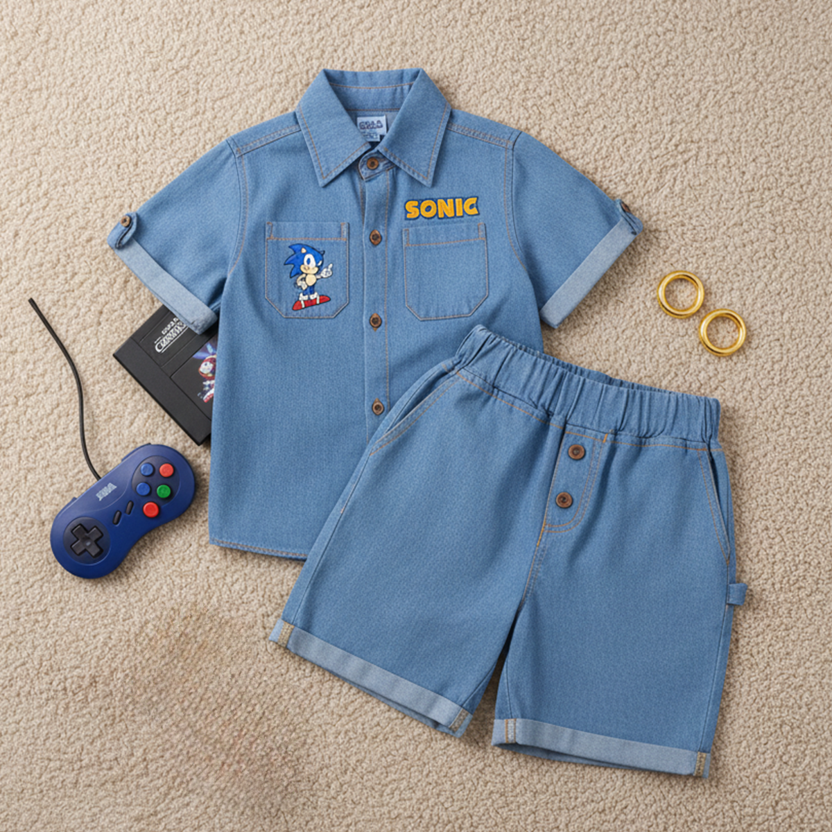 Conjunto de mezclilla con bordado de Héroe de Videojuego | CONN0006P03 | tallas ch-m-gr