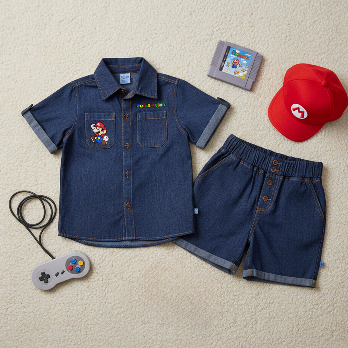 Conjunto de mezclilla con bordado de Héroe de Videojuego | CONN0006P01 | tallas ch-m-gr