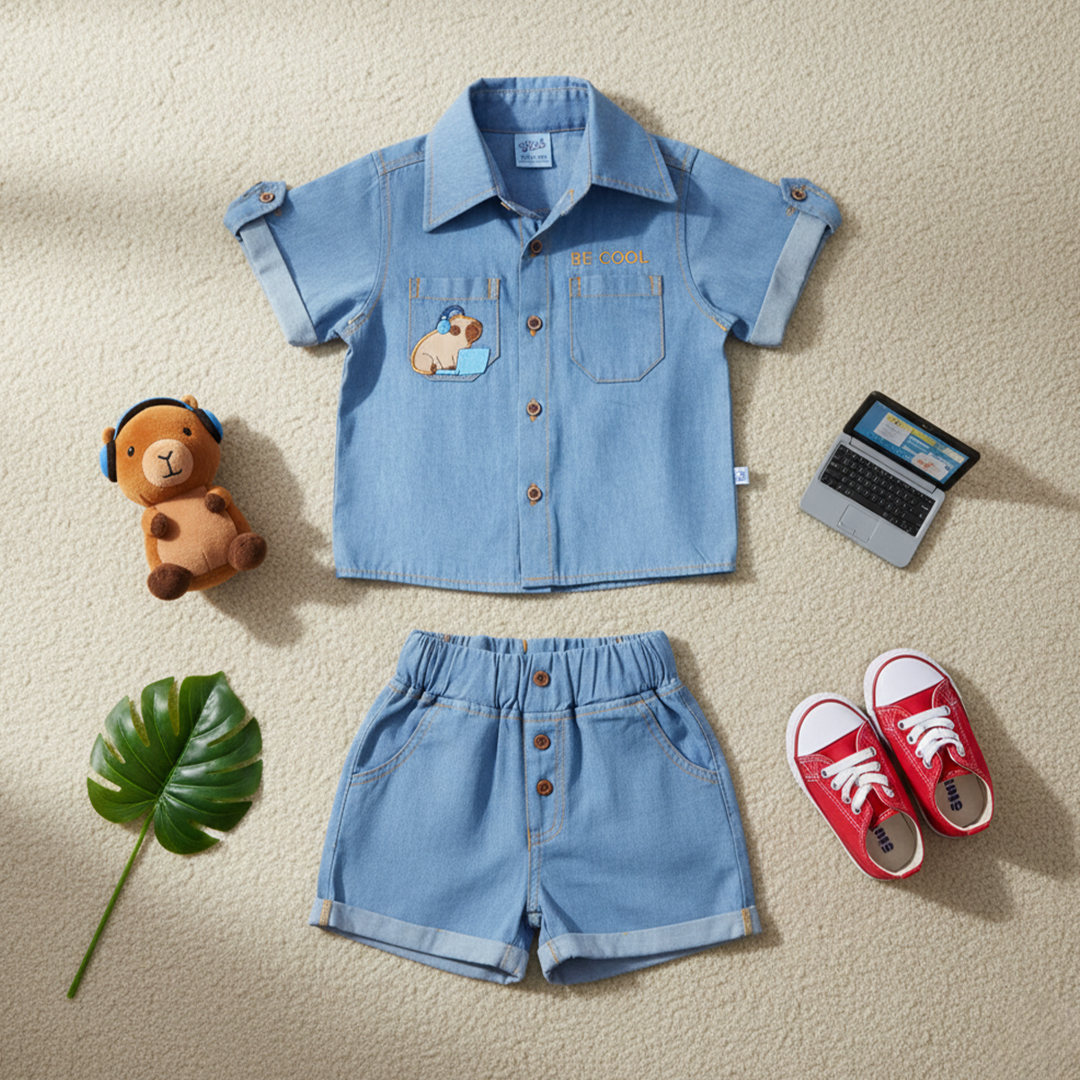 Conjunto de mezclilla con bordado de Capibara | CONB0006P05 | tallas 1-2-3