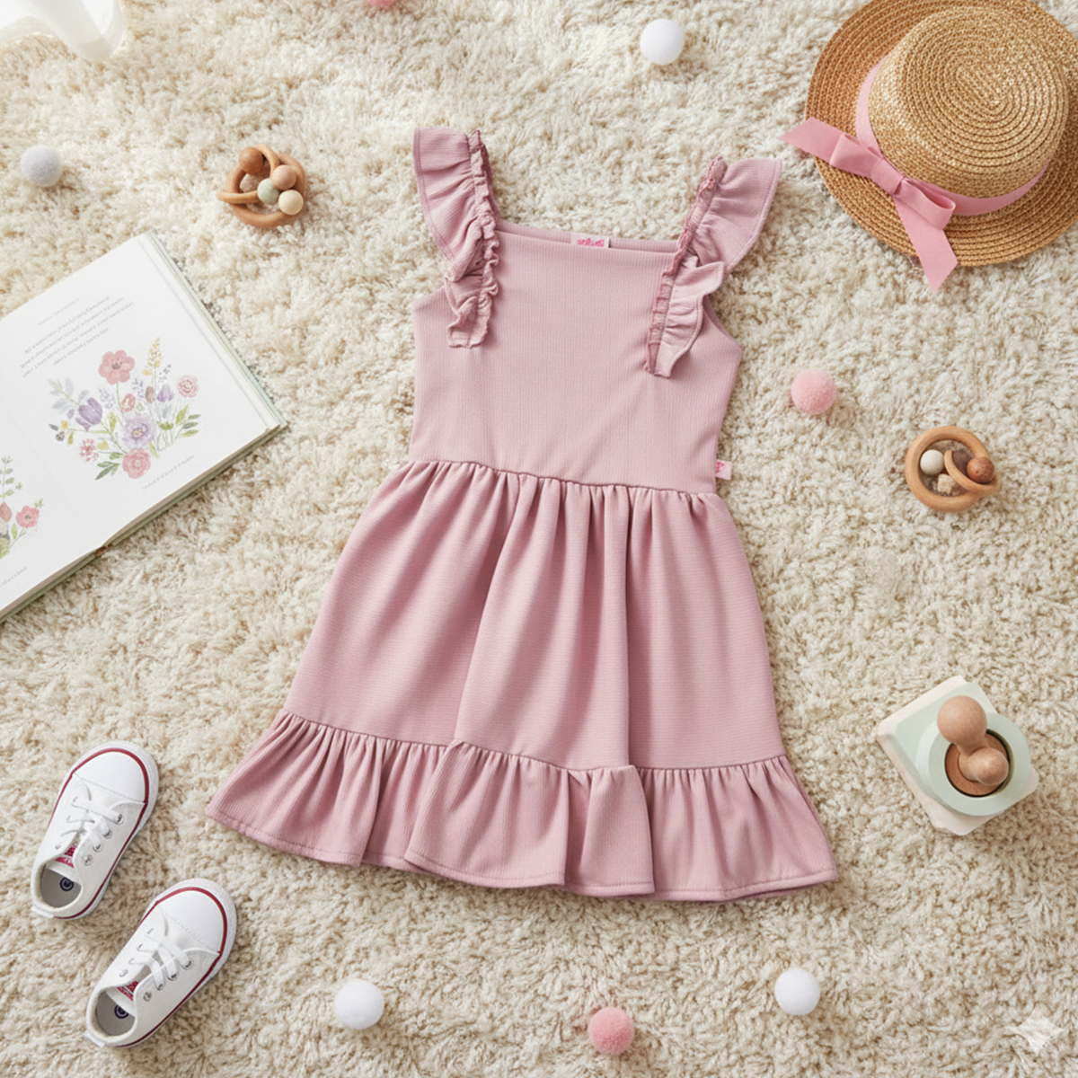 Vestido a rayas con manga olanes | VEBB0045 | tallas 1-2-3