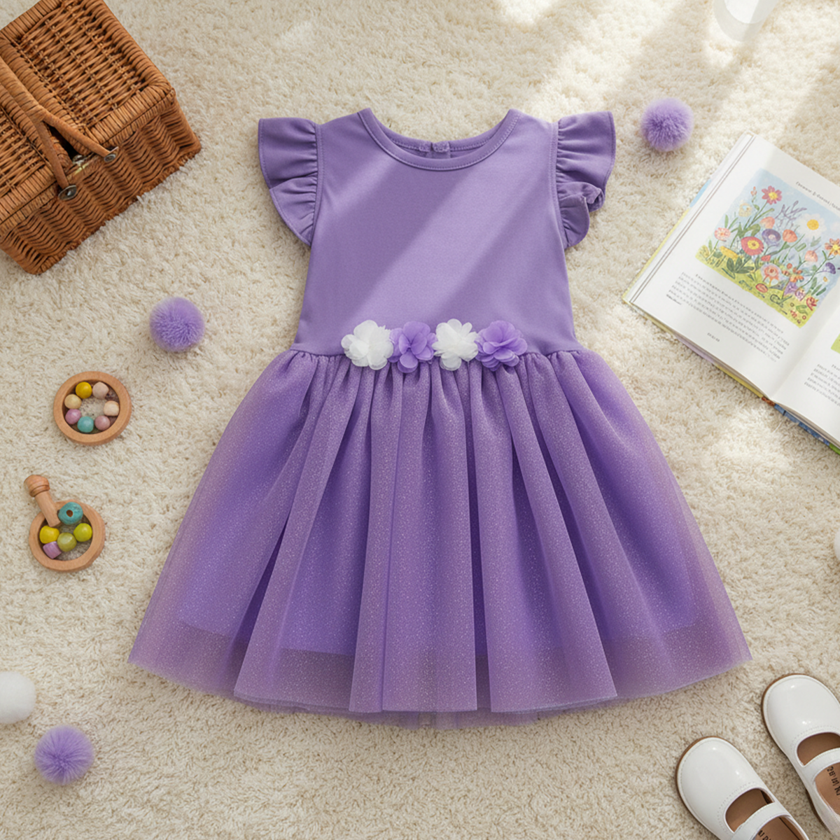 Vestido rib con manga mariposa y falda | VEBB0106 | tallas 1-2-3