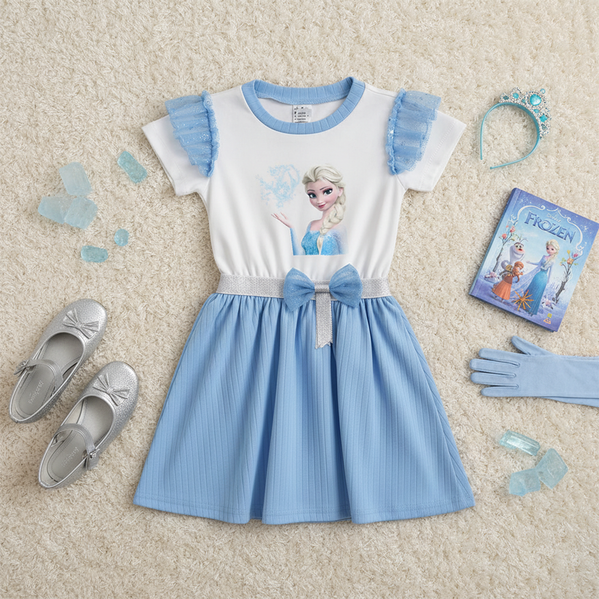 Vestido casual con personaje de Princesa de Hielo | VEBB0132P04 | tallas 1-2-3