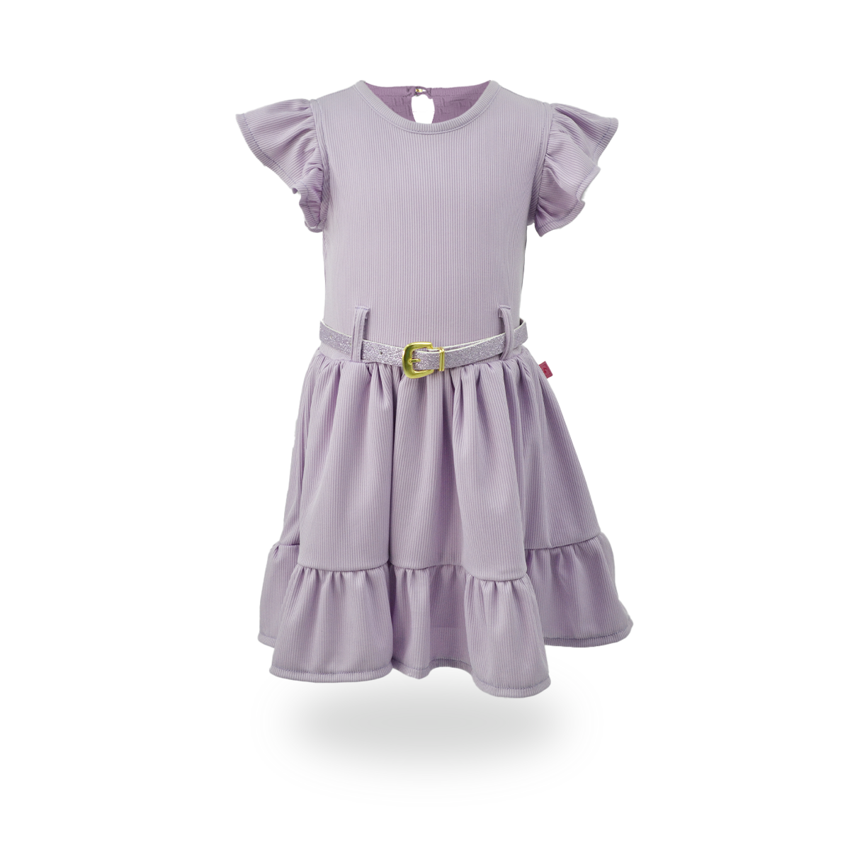 Vestido de olanes con cinturón dorado Bebé FLORY VEBB0058