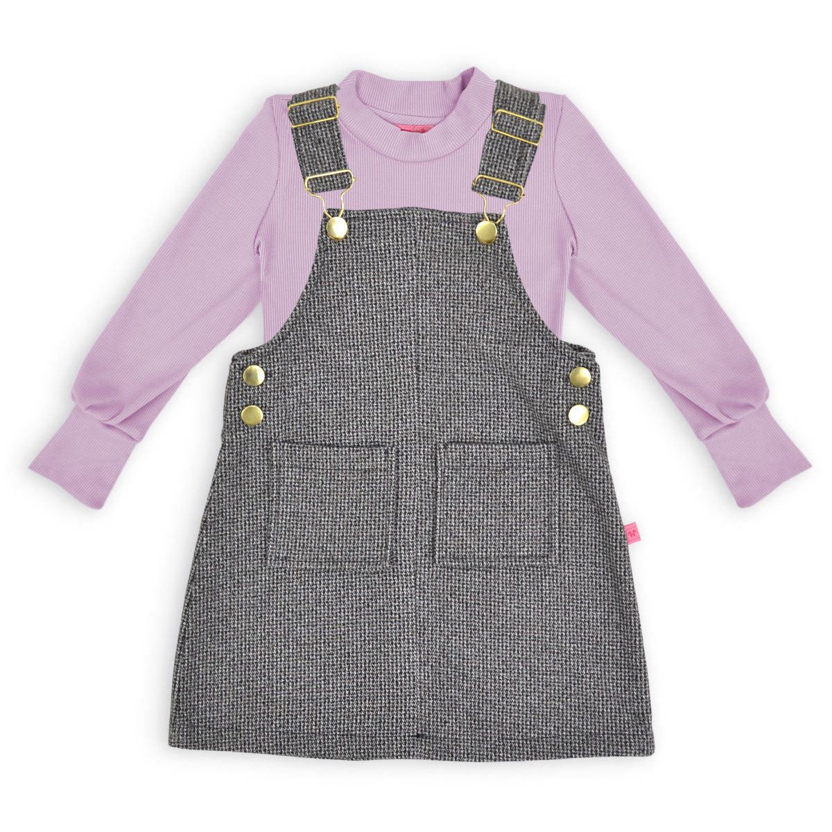 Jumper de cuadros con hebillas doradas y playera manga larga bebé Flory JUBB0001