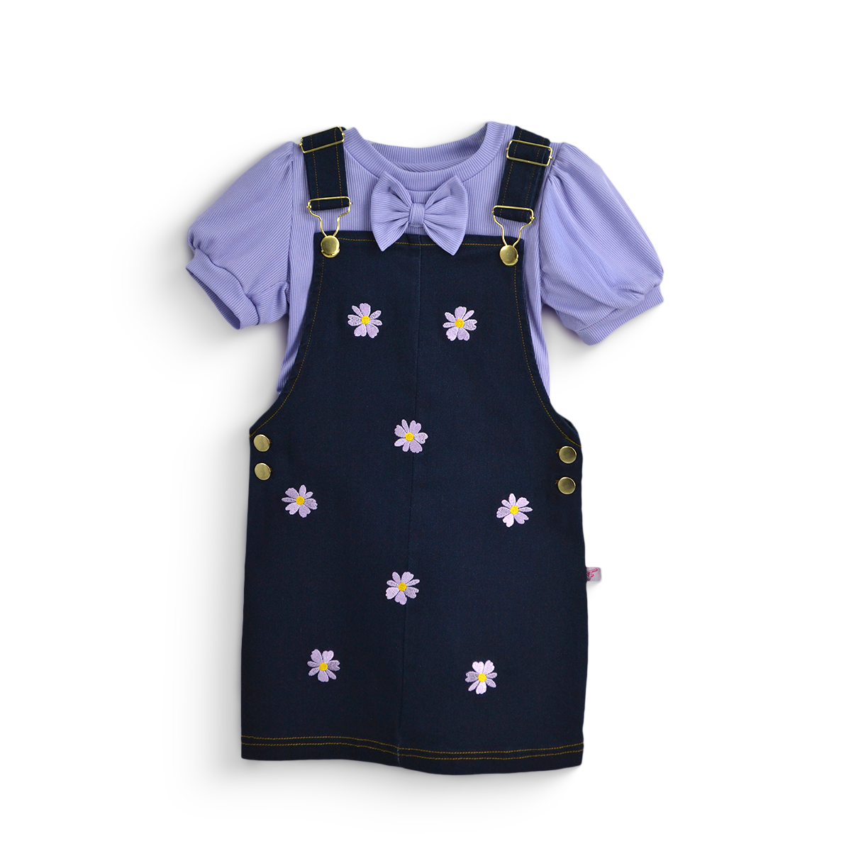 Jumper mezclilla bordado y blusa con moño Niña FLORY JUNI0002