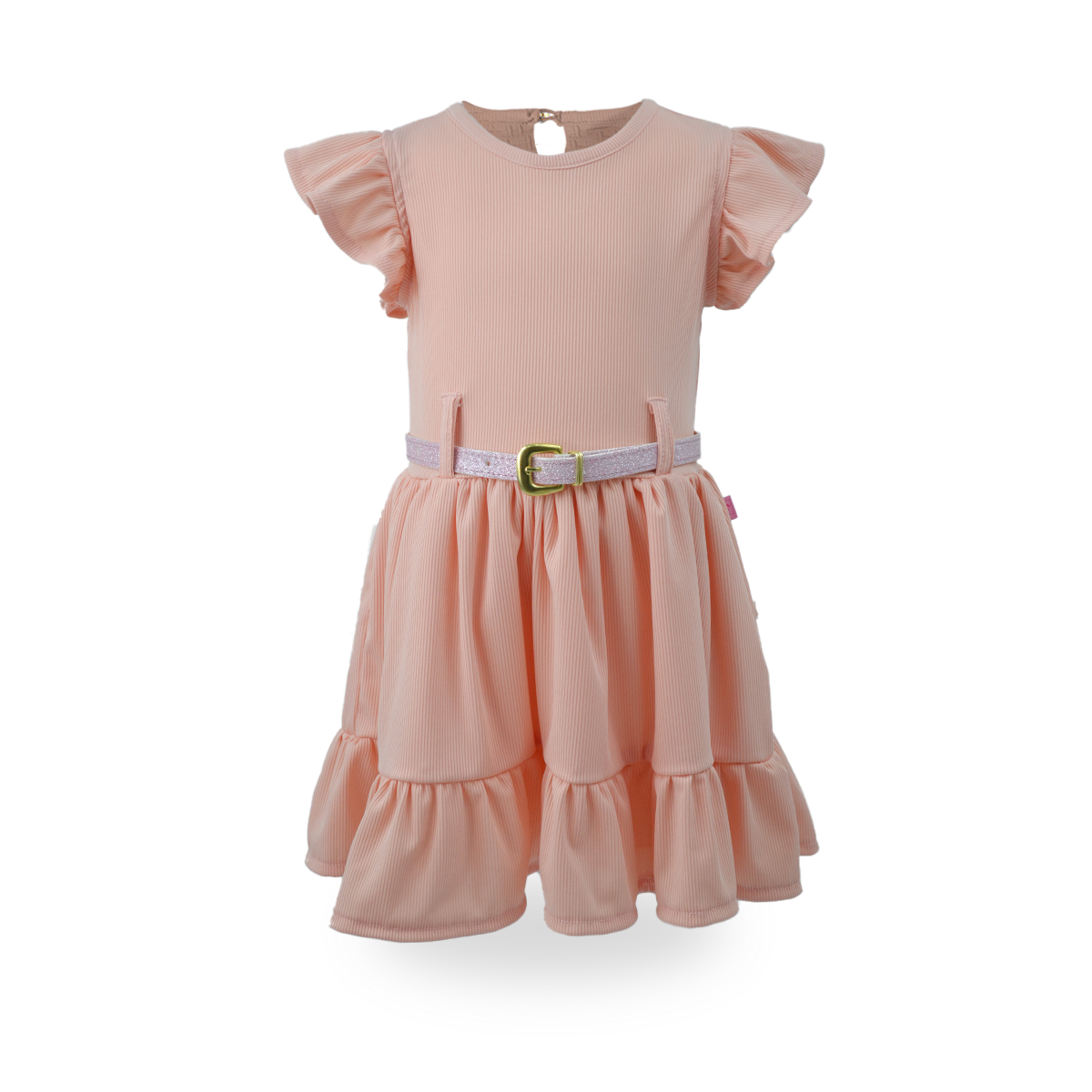 Vestido de olanes con cinturón dorado Bebé FLORY VEBB0058