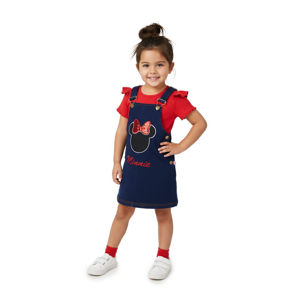 Jumper de mezclilla con playera y bordado de Ratoncita niña Bebé KIDUS JUBB0002P04