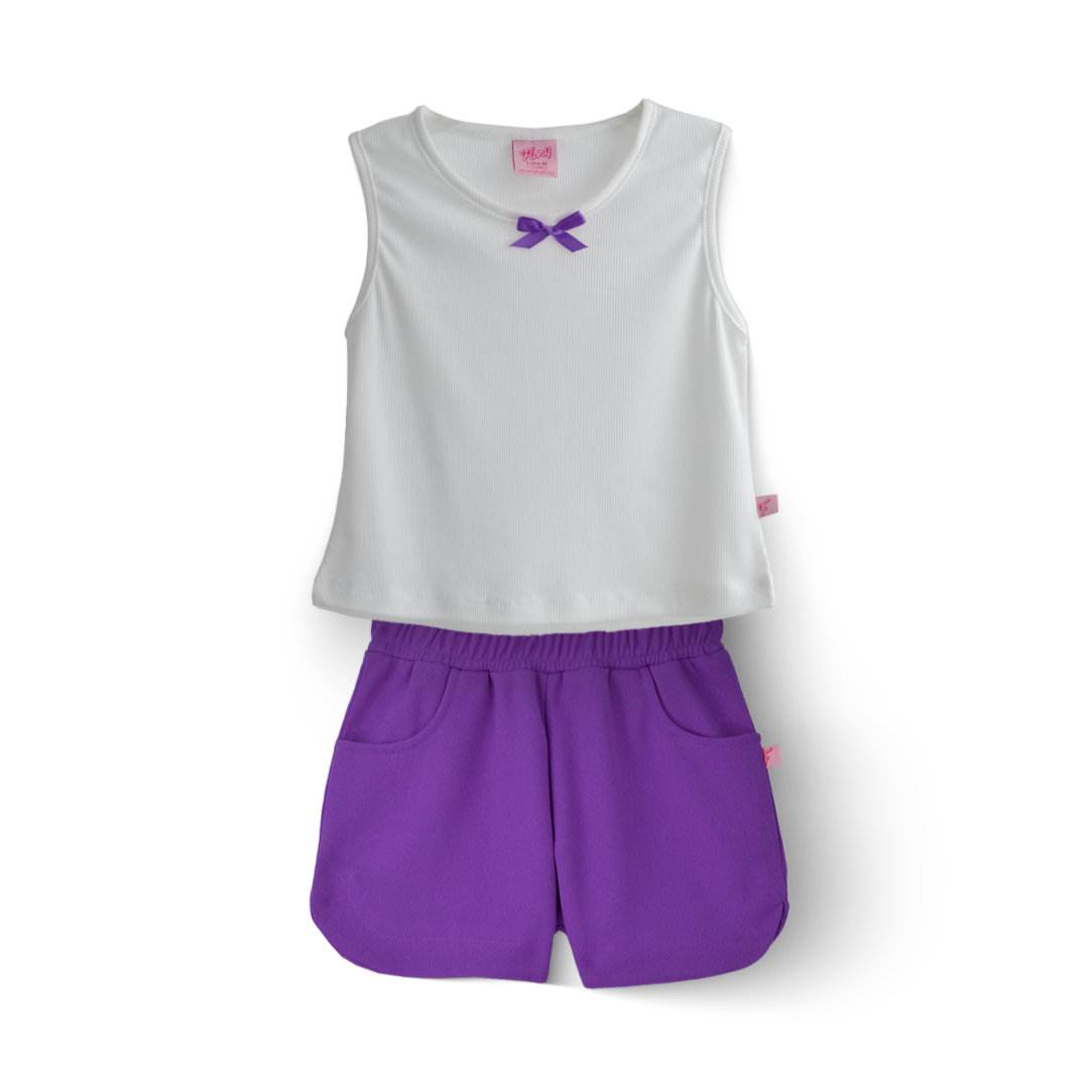 Conjunto de Short con bolsillos y blusa con moño Niña CONI0037 Flory
