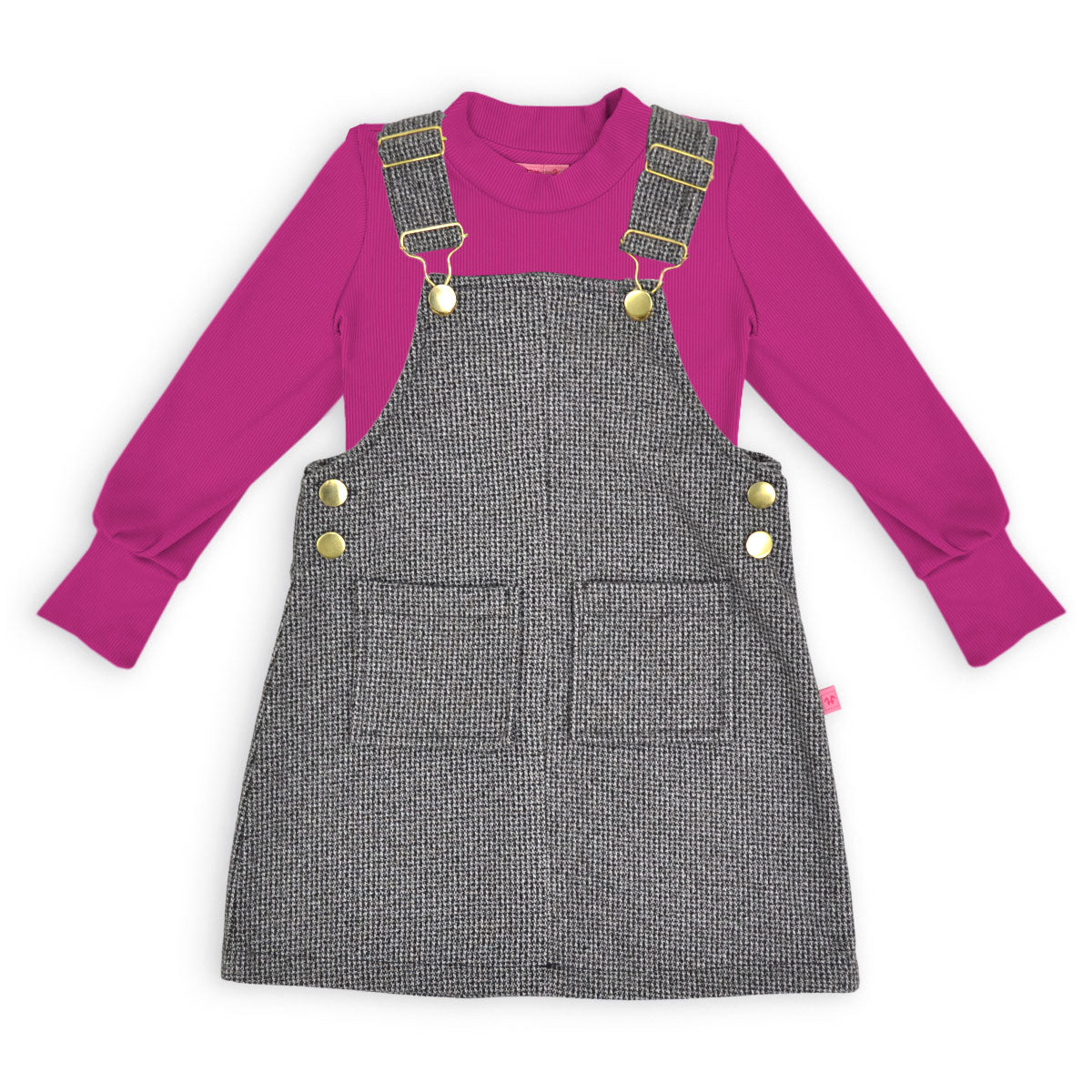 Jumper de cuadros con hebillas doradas y playera manga larga bebé Flory JUBB0001